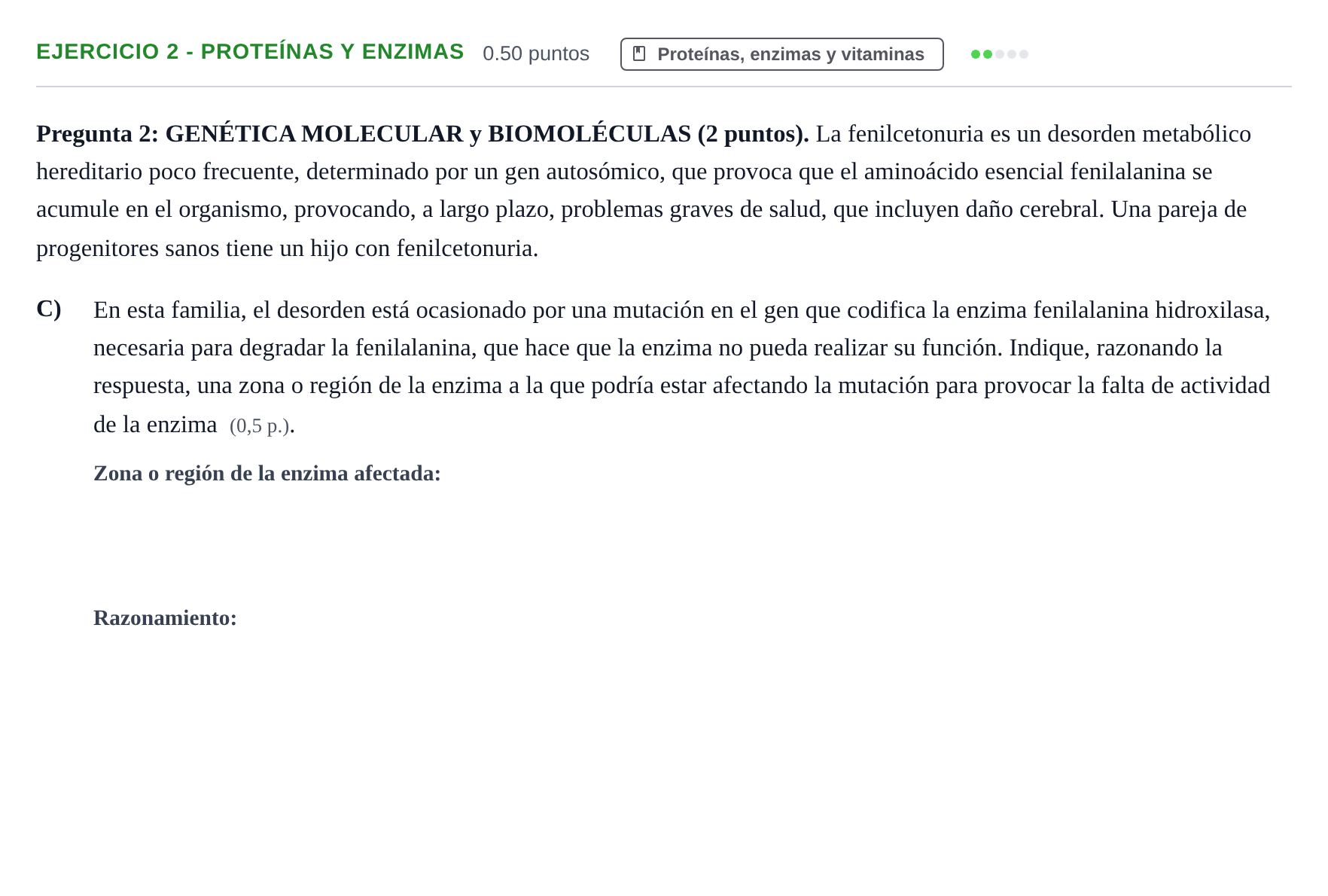Enunciado: Ejercicio 2 - Proteínas y enzimas · Biología PAU Murcia Ordinaria 2026
