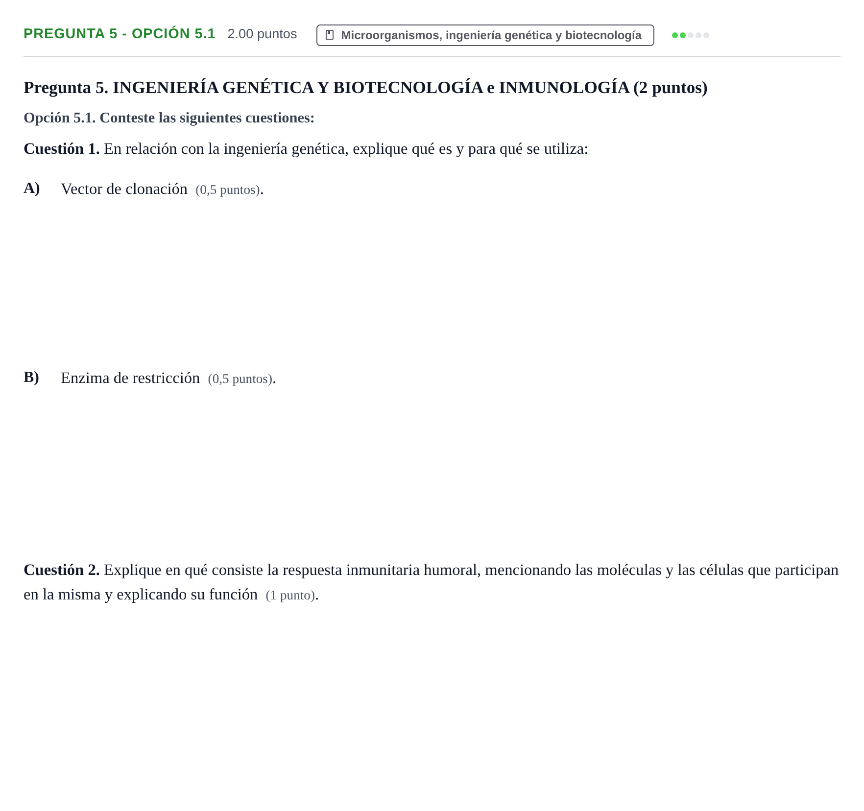 Enunciado: Pregunta 5 - Opción 5.1 · Biología PAU Murcia Ordinaria 2026