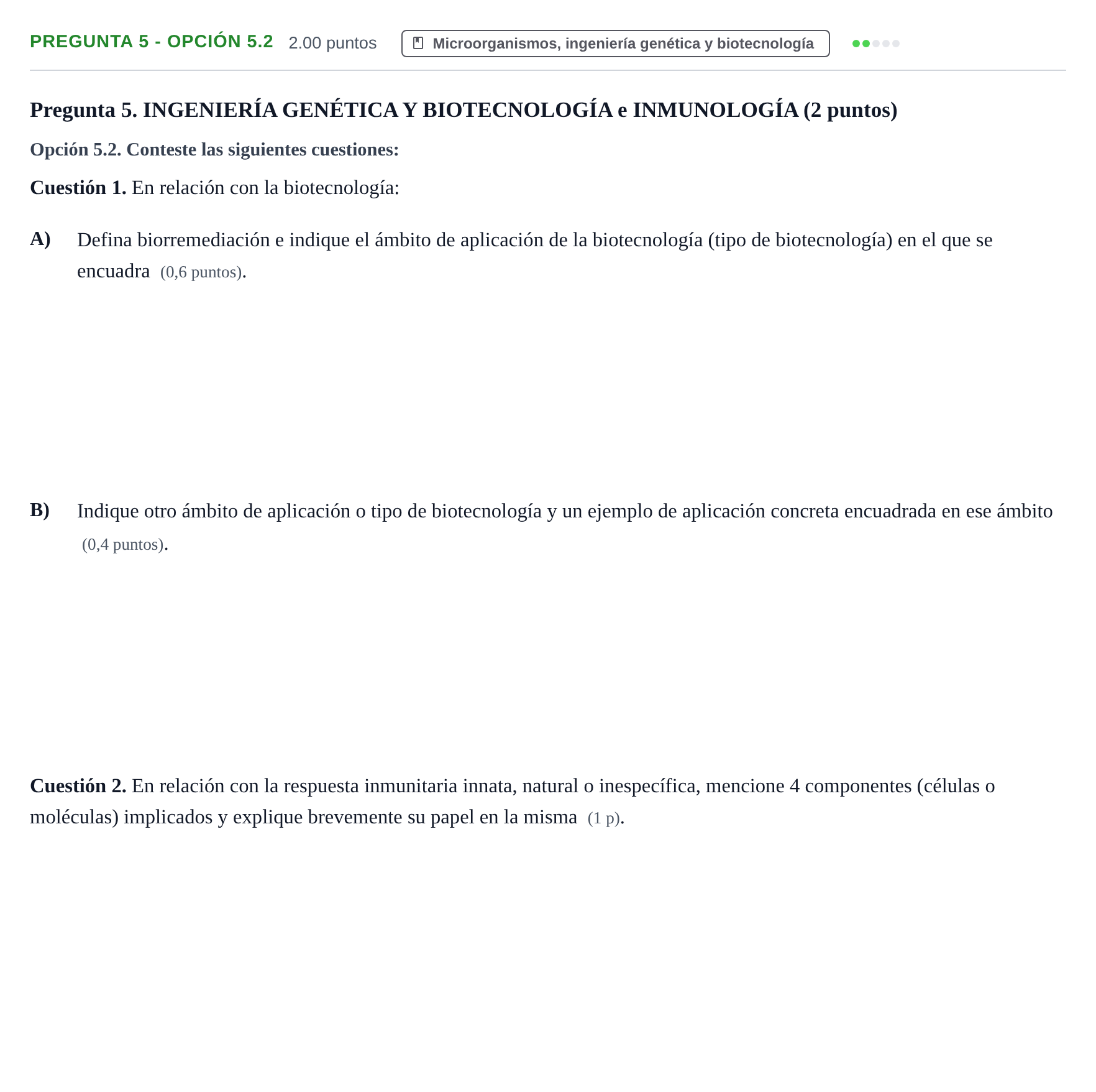 Enunciado: Pregunta 5 - Opción 5.2 · Biología PAU Murcia Ordinaria 2026