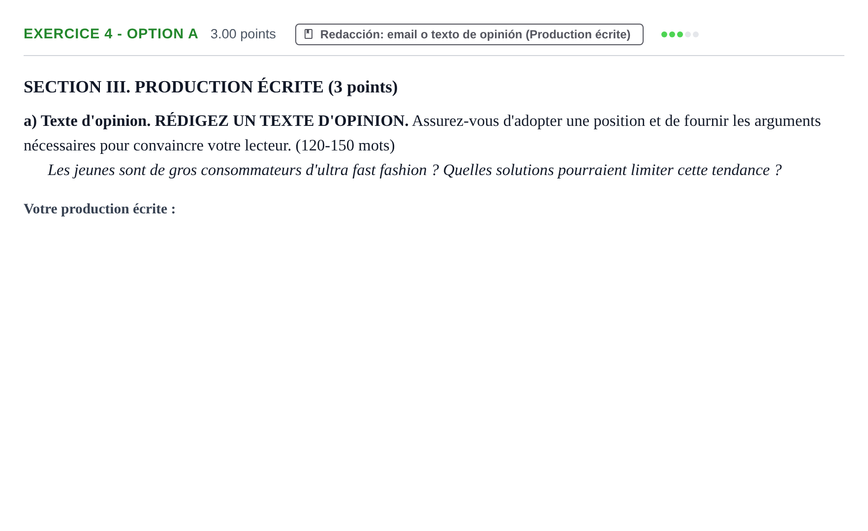 Enunciado: Ejercicio 4 - Option a · Francés PAU Murcia Ordinaria 2026