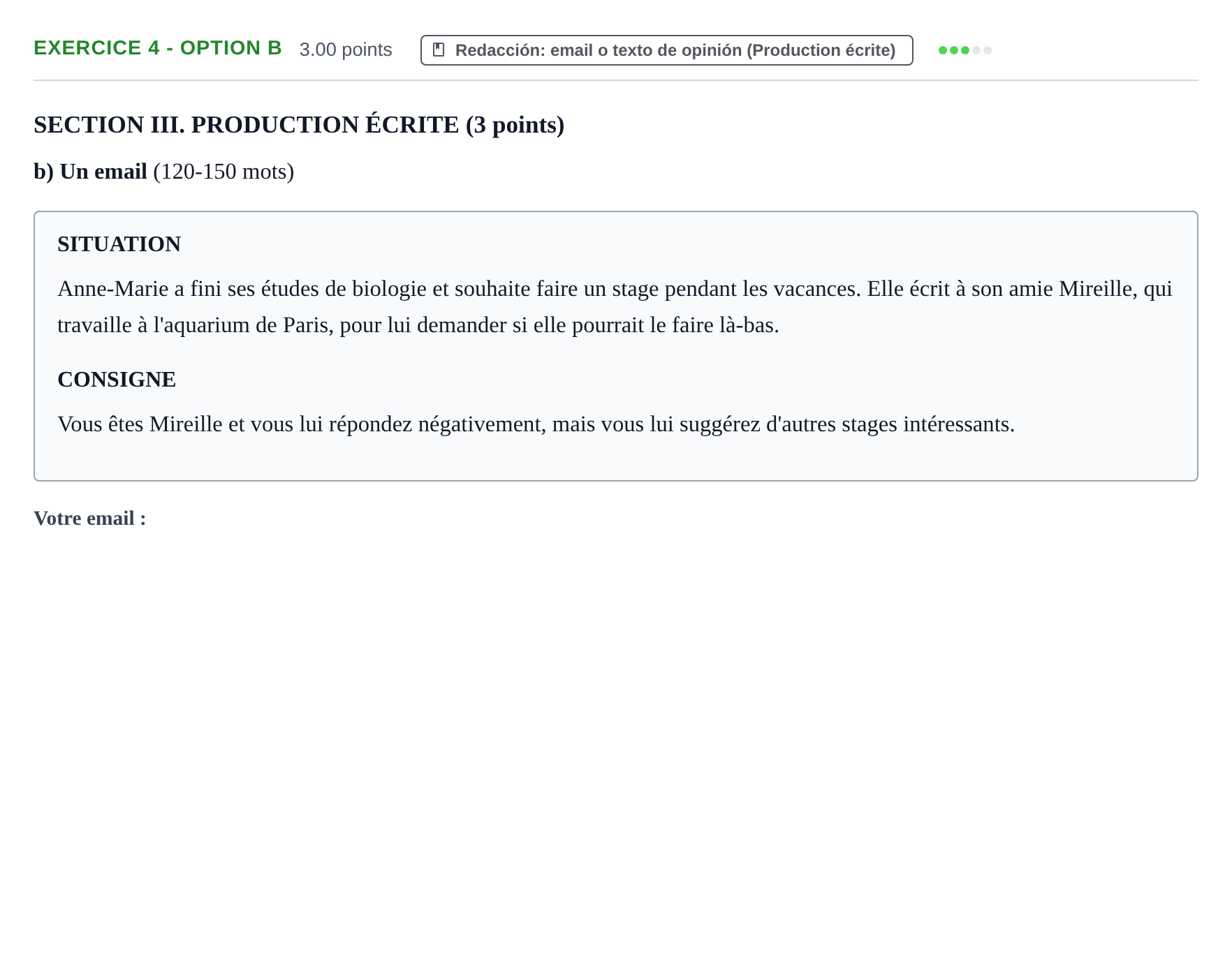Enunciado: Ejercicio 4 - Option b · Francés PAU Murcia Ordinaria 2026