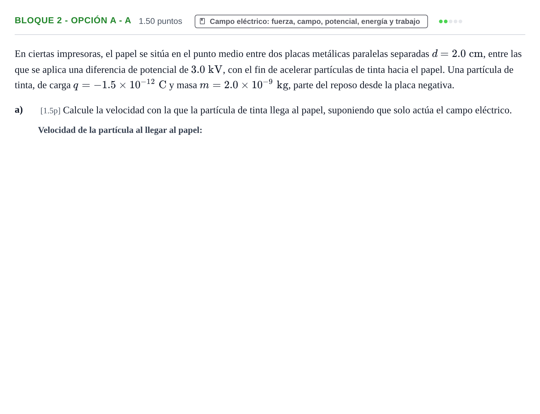 Enunciado: Bloque 2 - Opción A - a · Física PAU Murcia Ordinaria 2026