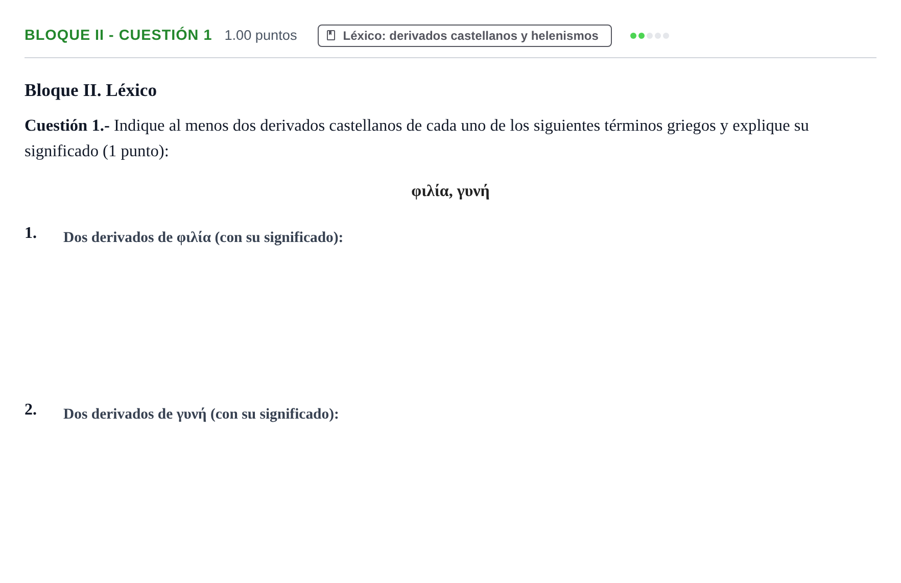 Enunciado: Bloque II - Cuestión 1 · Griego II PAU Murcia Ordinaria 2026