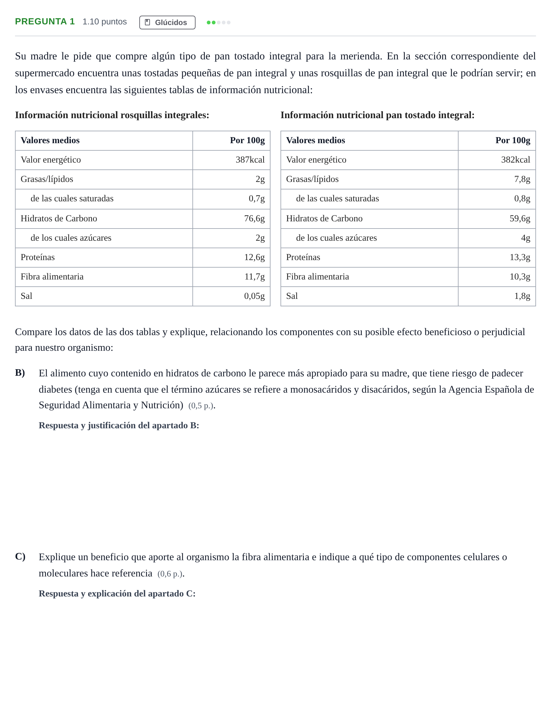 Enunciado: Pregunta 1 - Glúcidos · Biología PAU Murcia Ordinaria 2026