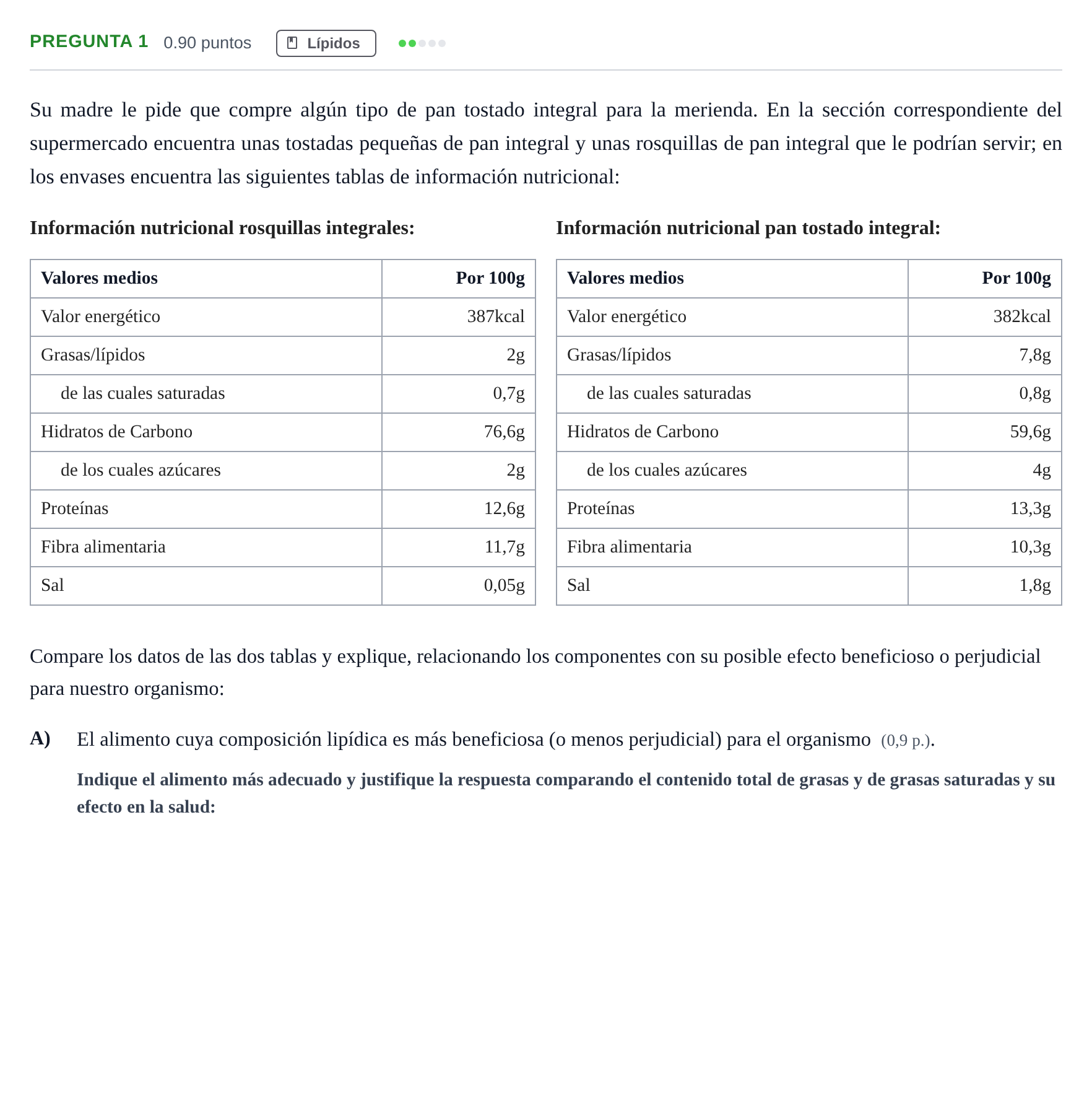 Enunciado: Pregunta 1 - Lípidos · Biología PAU Murcia Ordinaria 2026