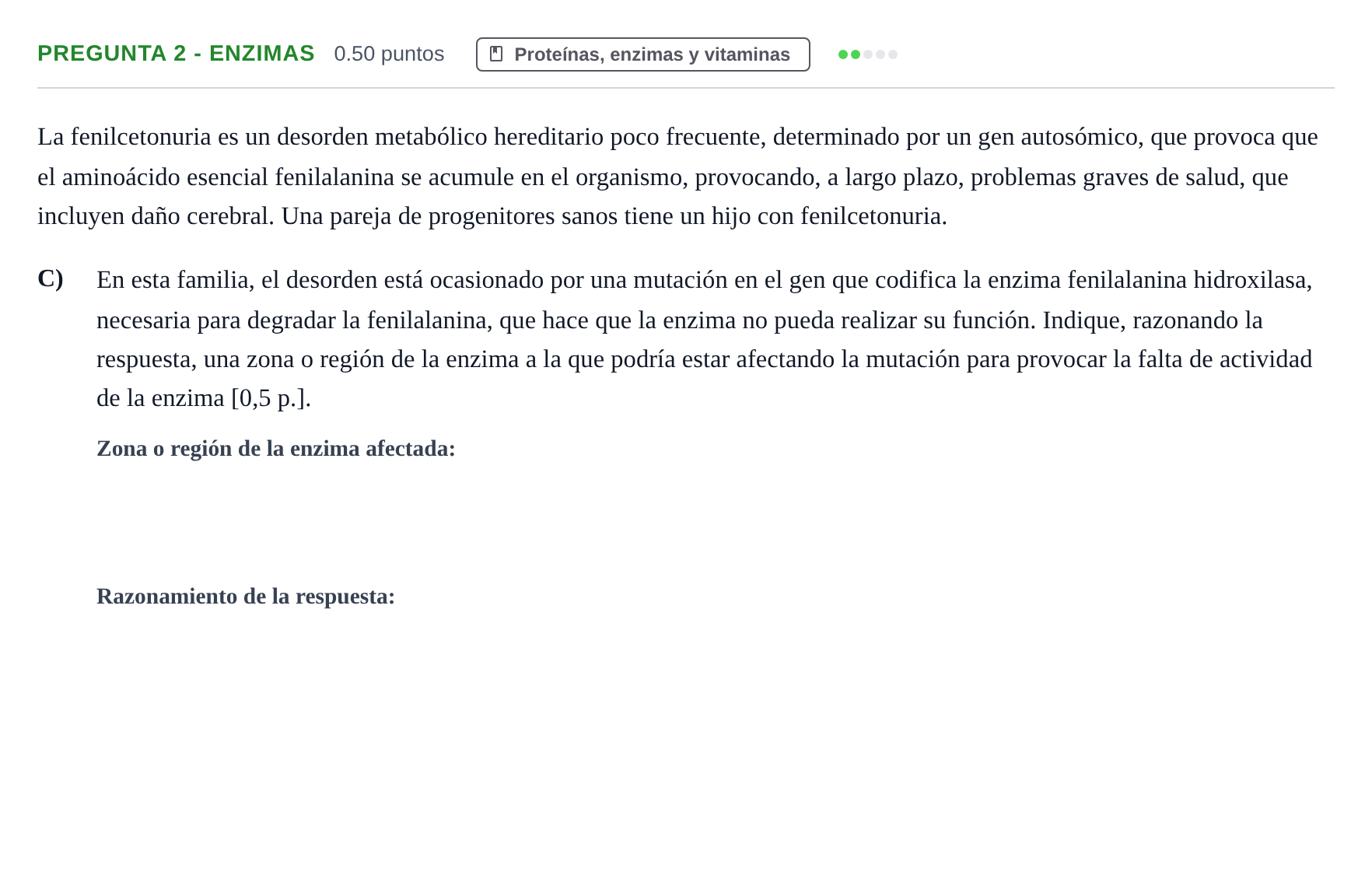 Enunciado: Pregunta 2 - Enzimas · Biología PAU Murcia Ordinaria 2026