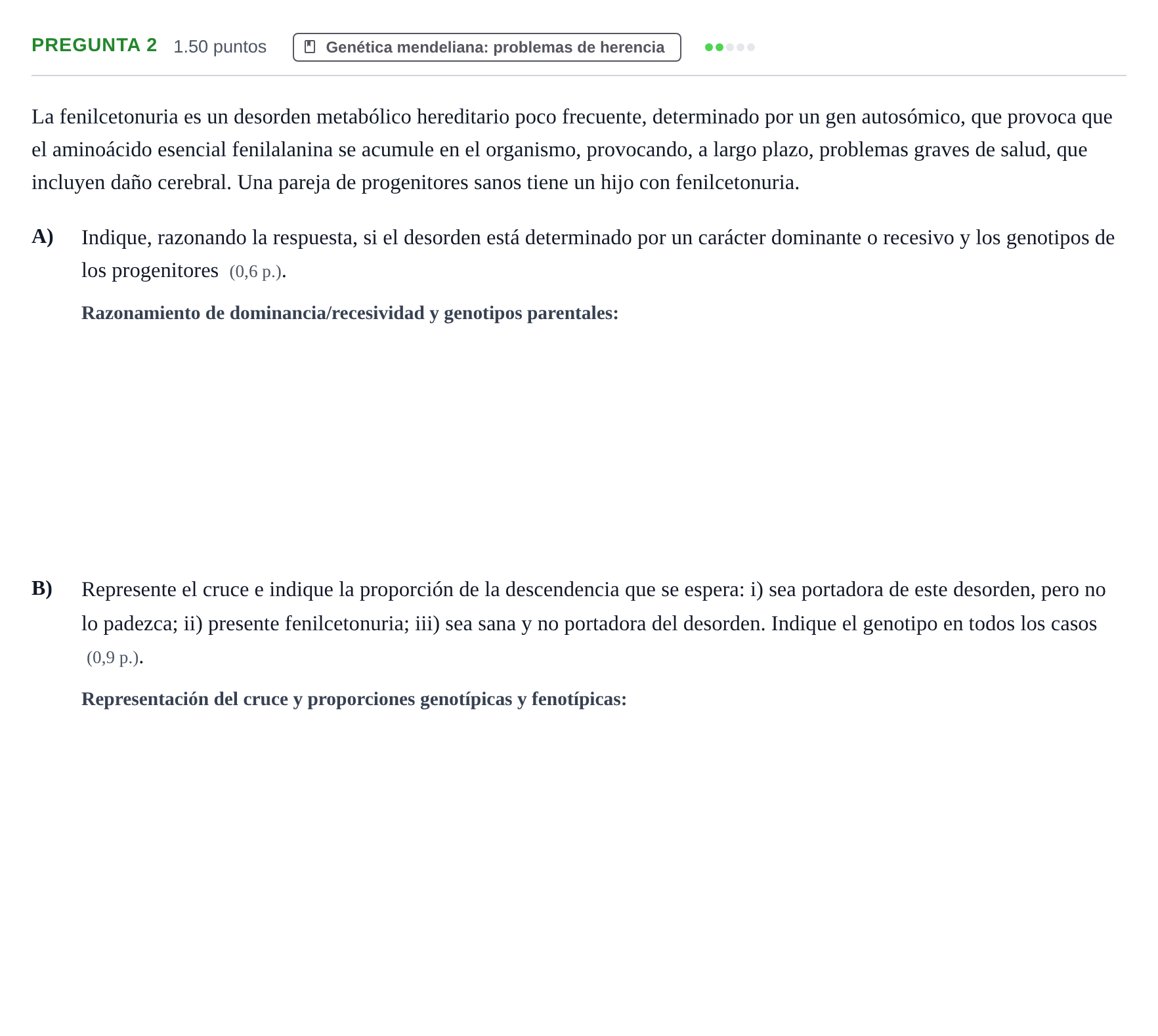 Enunciado: Pregunta 2 - Genética mendeliana · Biología PAU Murcia Ordinaria 2026