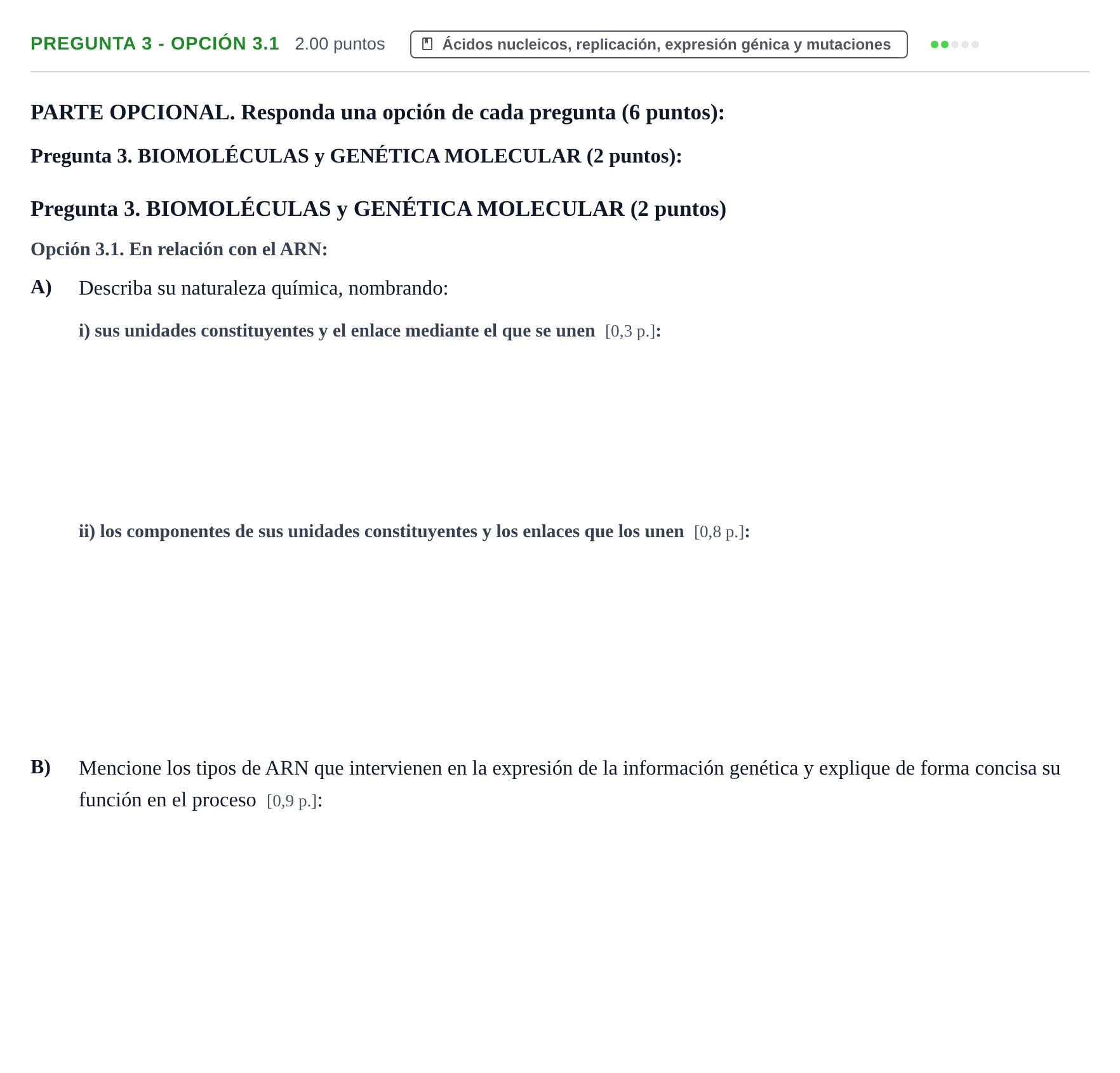 Enunciado: Pregunta 3 - Opción 3.1 · Biología PAU Murcia Ordinaria 2026