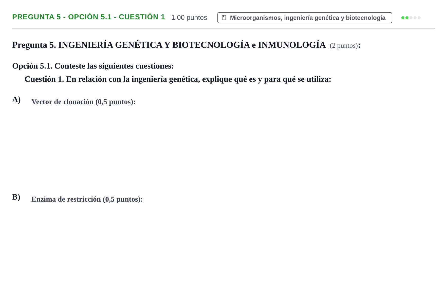 Enunciado: Pregunta 5 - Opción 5.1 - Cuestión 1 · Biología PAU Murcia Ordinaria 2026