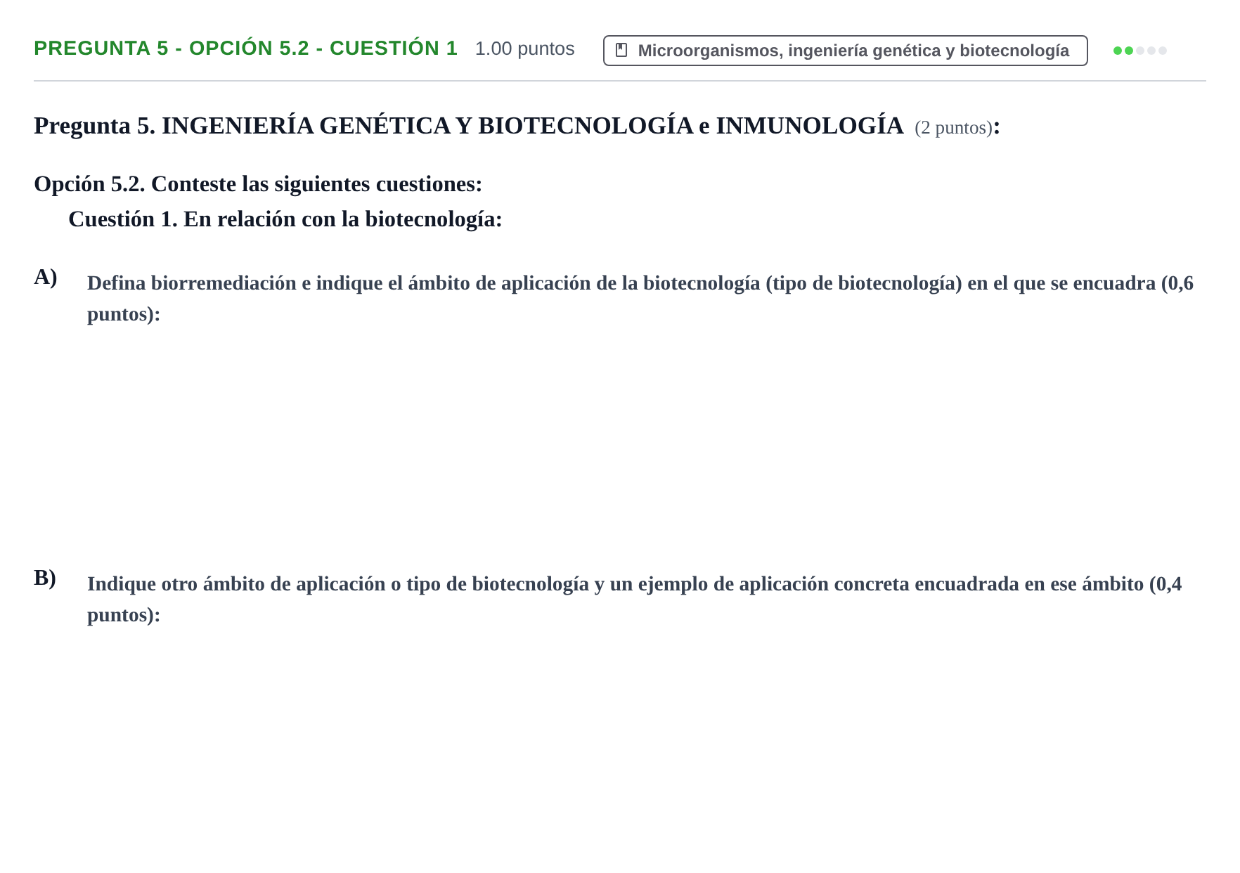 Enunciado: Pregunta 5 - Opción 5.2 - Cuestión 1 · Biología PAU Murcia Ordinaria 2026