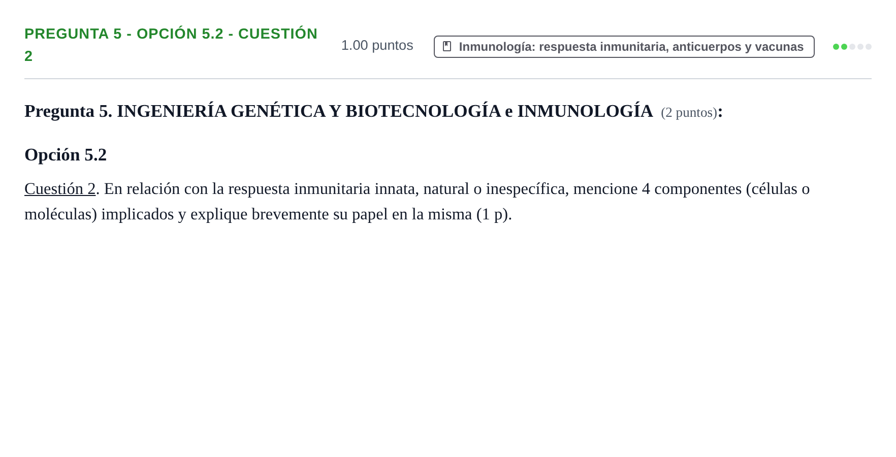 Enunciado: Pregunta 5 - Opción 5.2 - Cuestión 2 · Biología PAU Murcia Ordinaria 2026