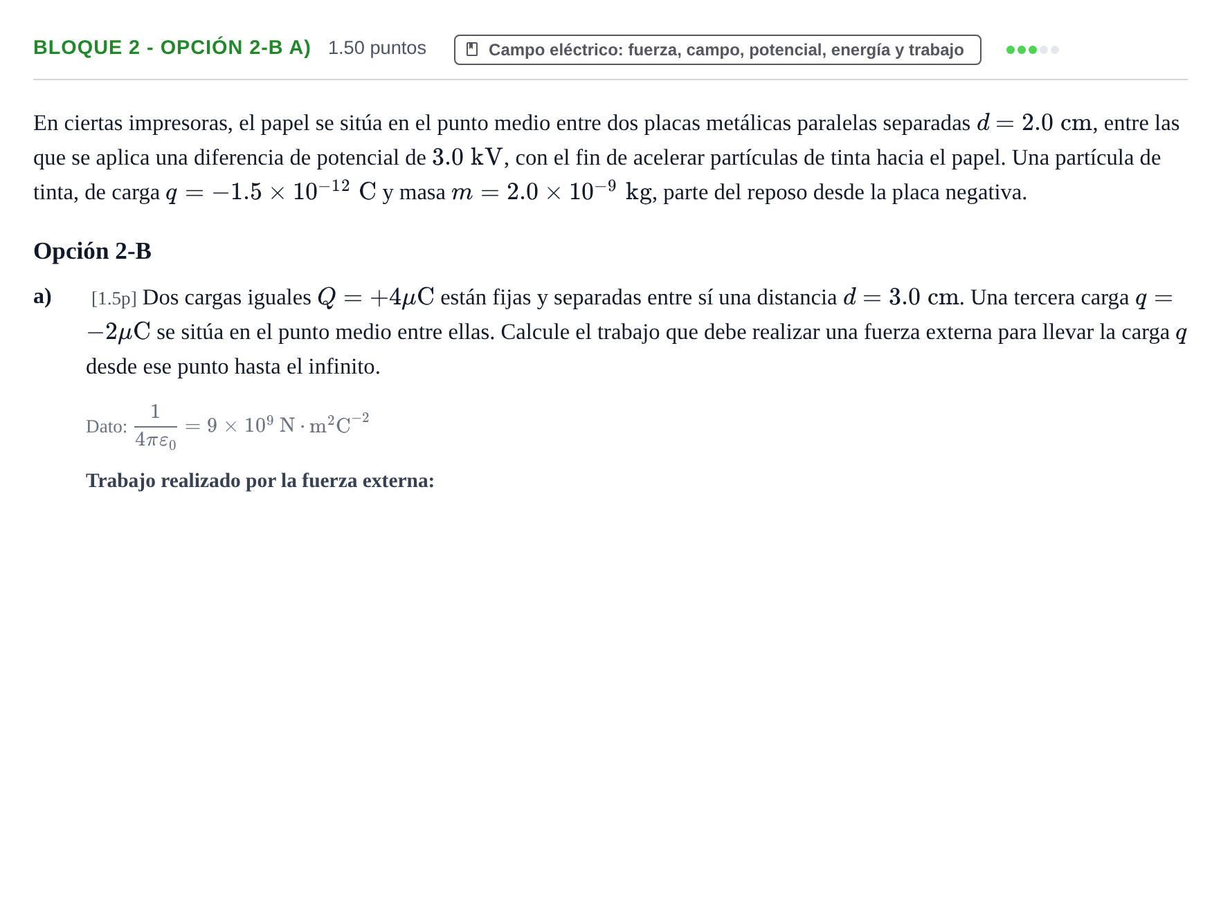 Enunciado: Bloque 2 - Opción 2-B a) · Física PAU Murcia Ordinaria 2026