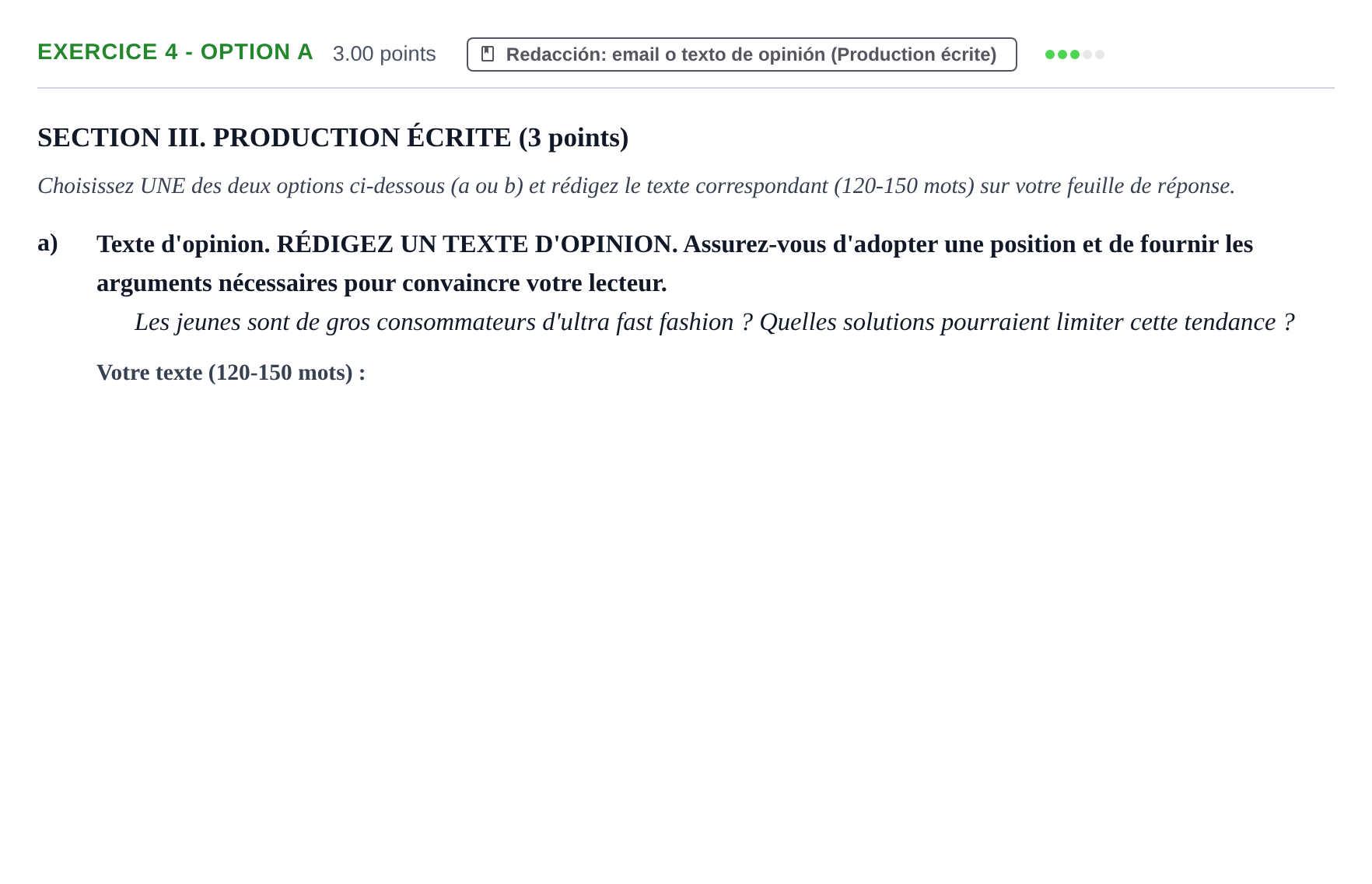 Enunciado: Ejercicio 4 - Option a · Francés PAU Murcia Ordinaria 2026
