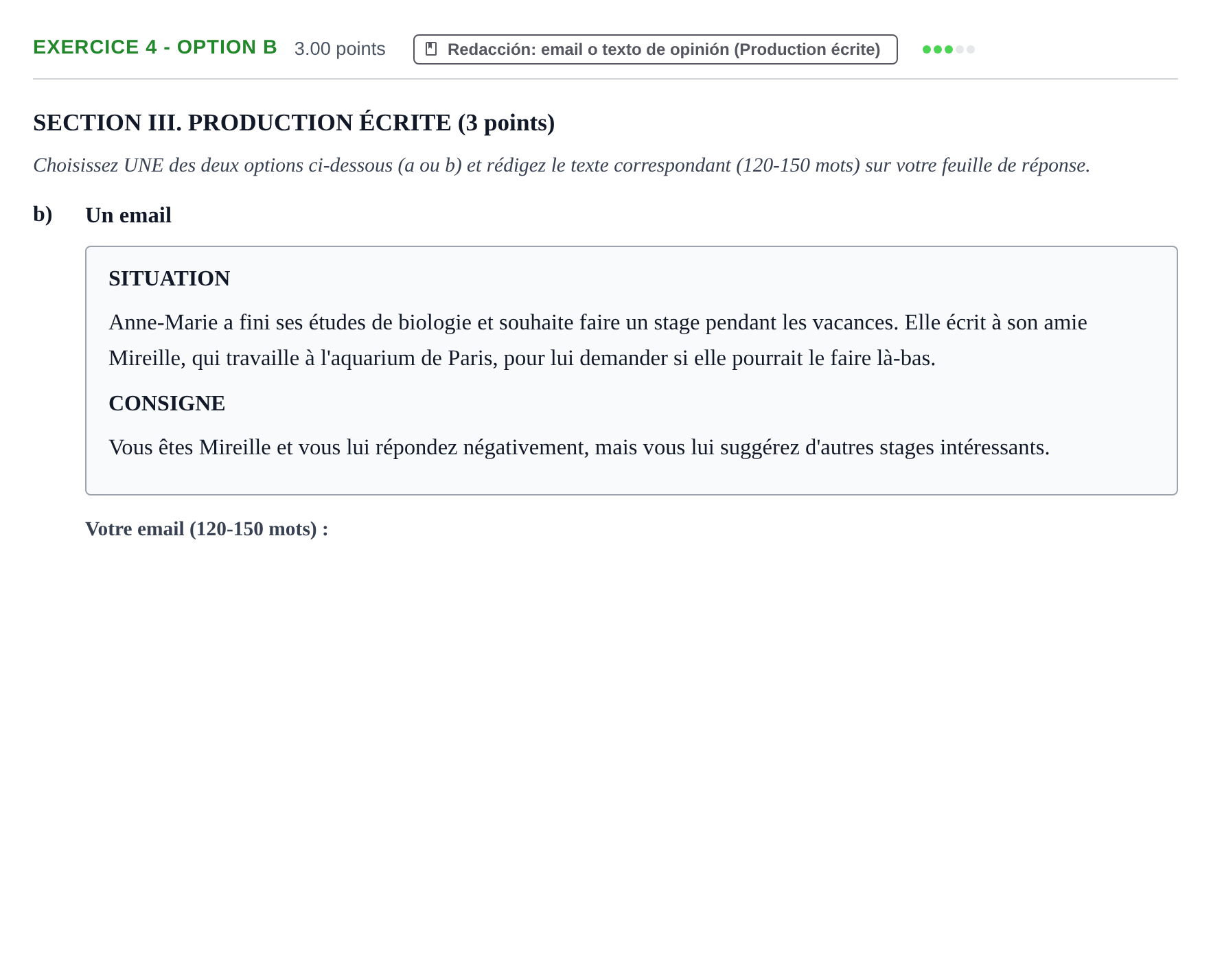 Enunciado: Ejercicio 4 - Option b · Francés PAU Murcia Ordinaria 2026