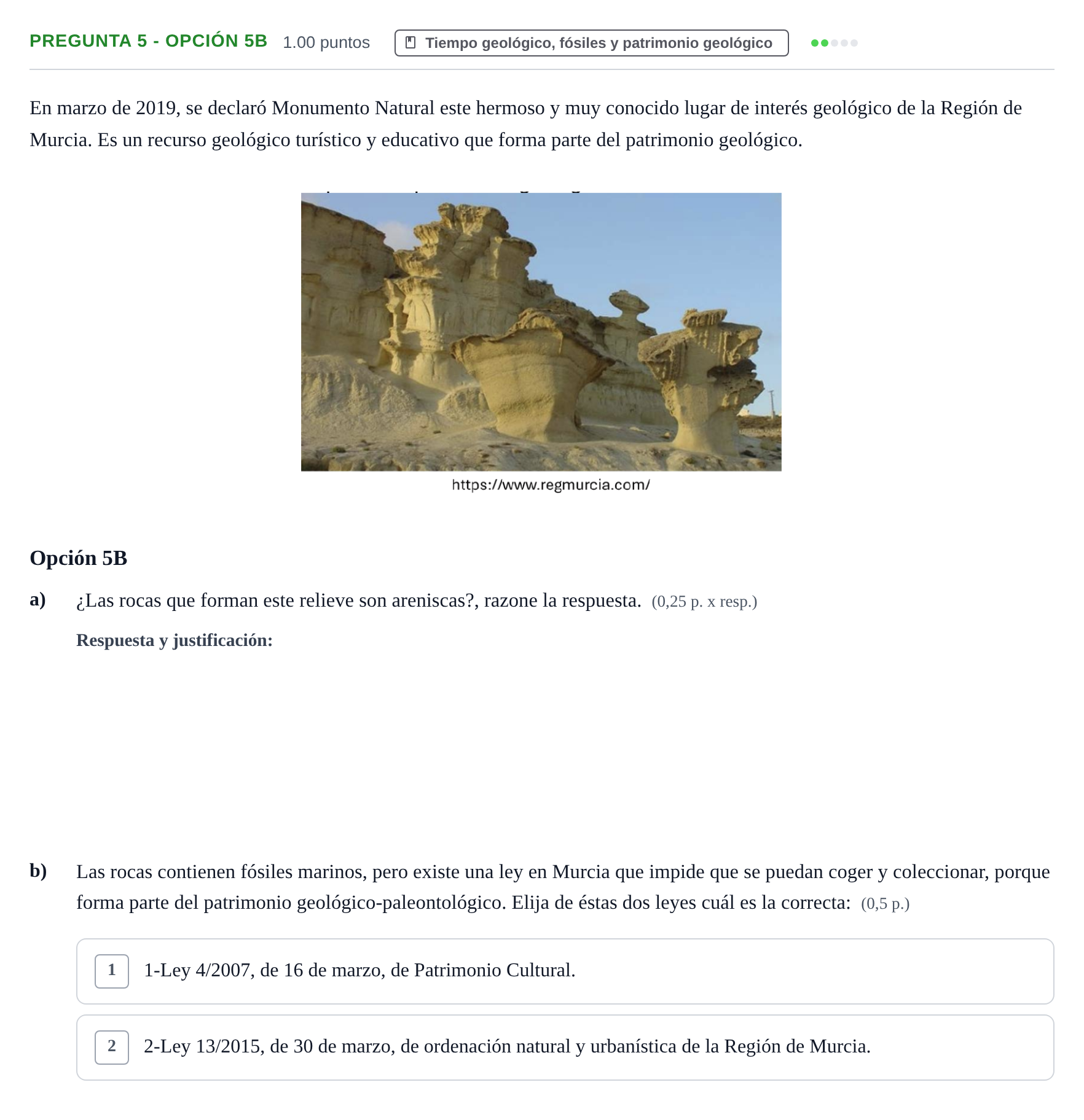 Enunciado: Pregunta 5 - Opción 5B · Geología y Ciencias Ambientales PAU Murcia Ordinaria 2026