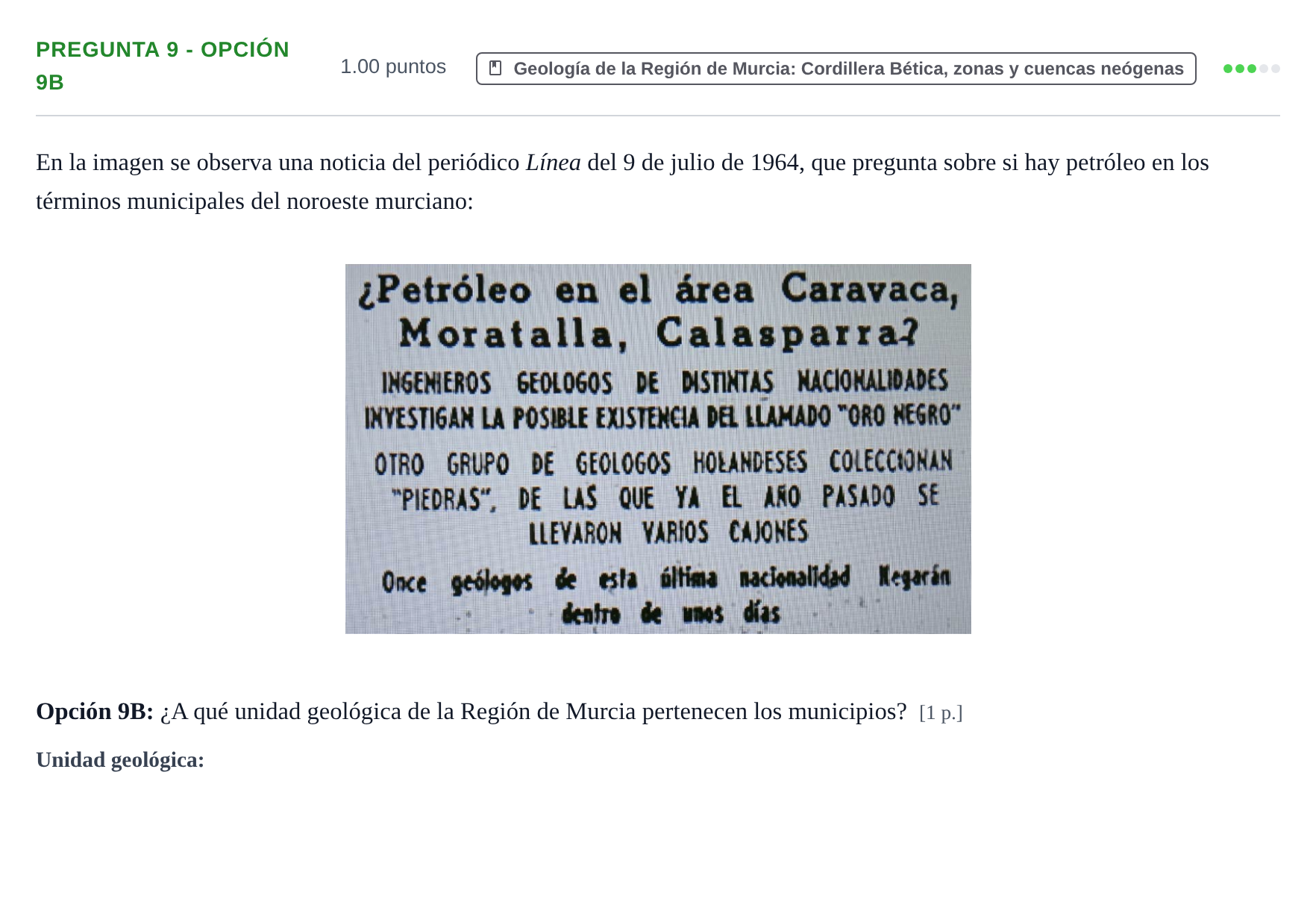 Enunciado: Pregunta 9 - Opción 9B · Geología y Ciencias Ambientales PAU Murcia Ordinaria 2026