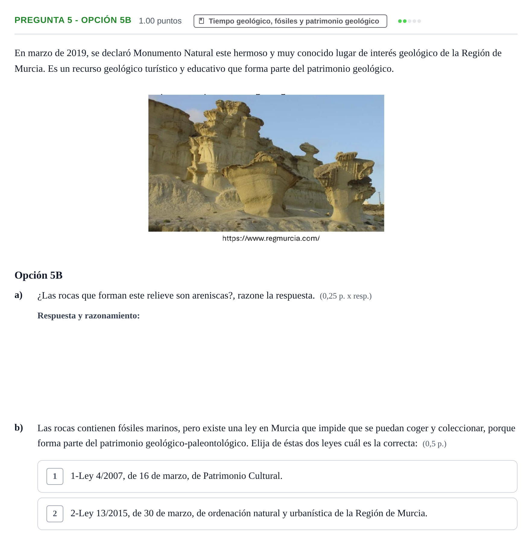 Enunciado: Pregunta 5 - Opción 5B · Geología y Ciencias Ambientales PAU Murcia Ordinaria 2026