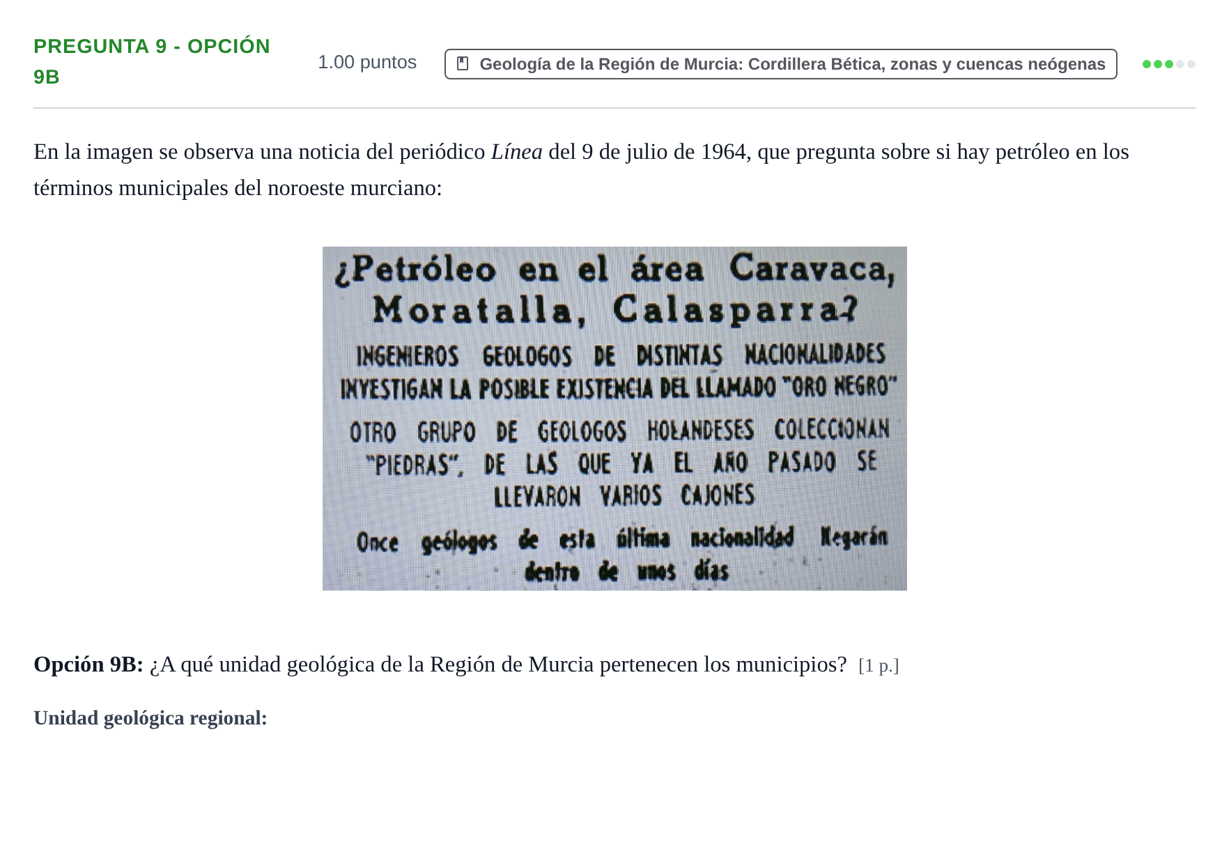 Enunciado: Pregunta 9 - Opción 9B · Geología y Ciencias Ambientales PAU Murcia Ordinaria 2026