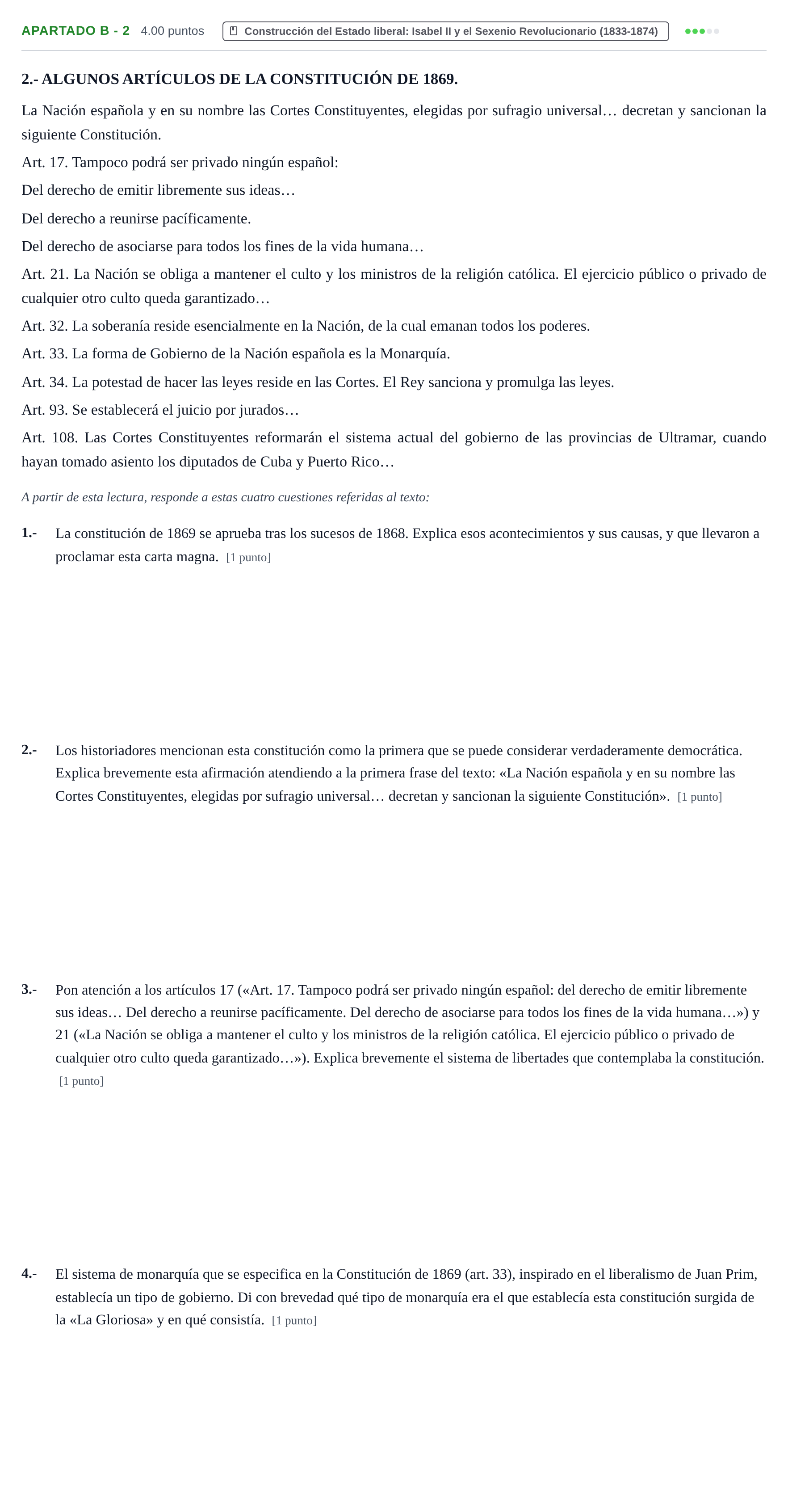 Enunciado: Apartado B - 2 · Historia de España PAU Murcia Ordinaria 2026