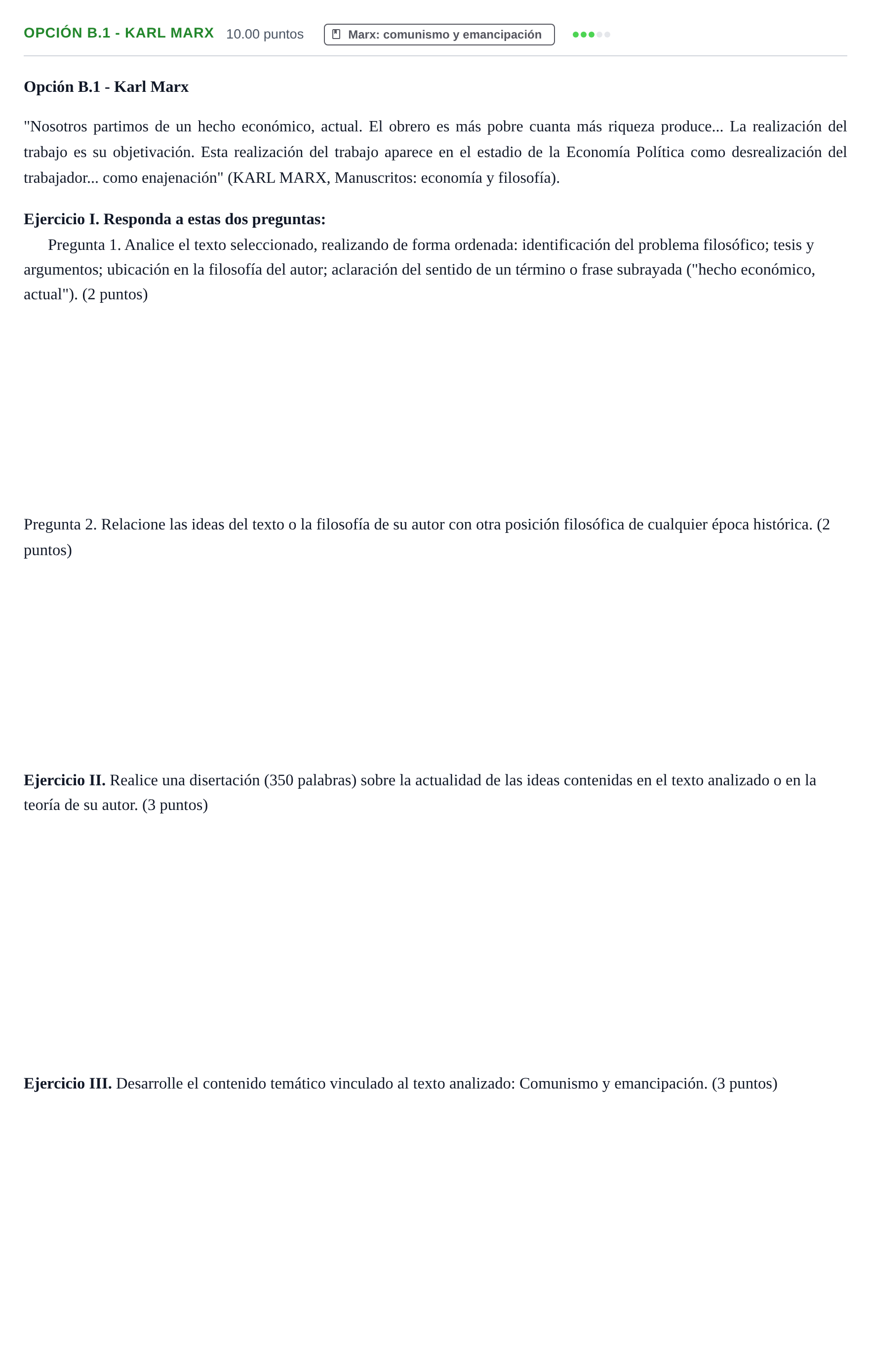 Enunciado: Opción B.1 - Karl Marx · Historia de la Filosofía PAU Murcia Ordinaria 2026