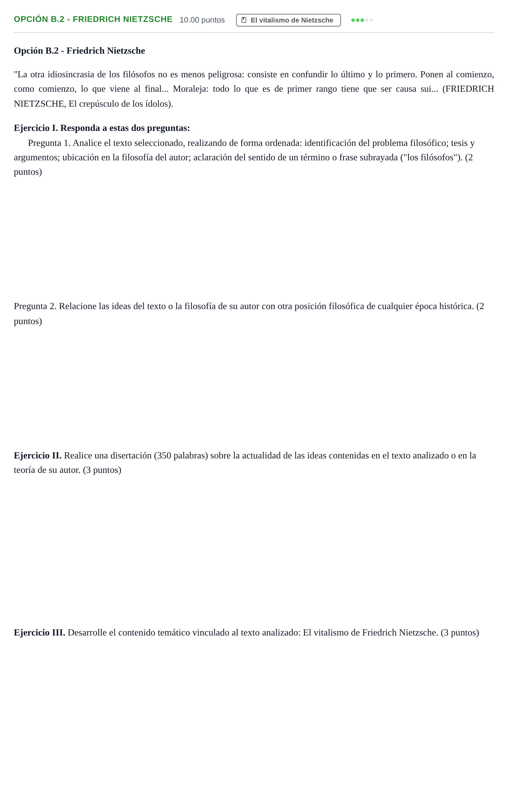 Enunciado: Opción B.2 - Friedrich Nietzsche · Historia de la Filosofía PAU Murcia Ordinaria 2026