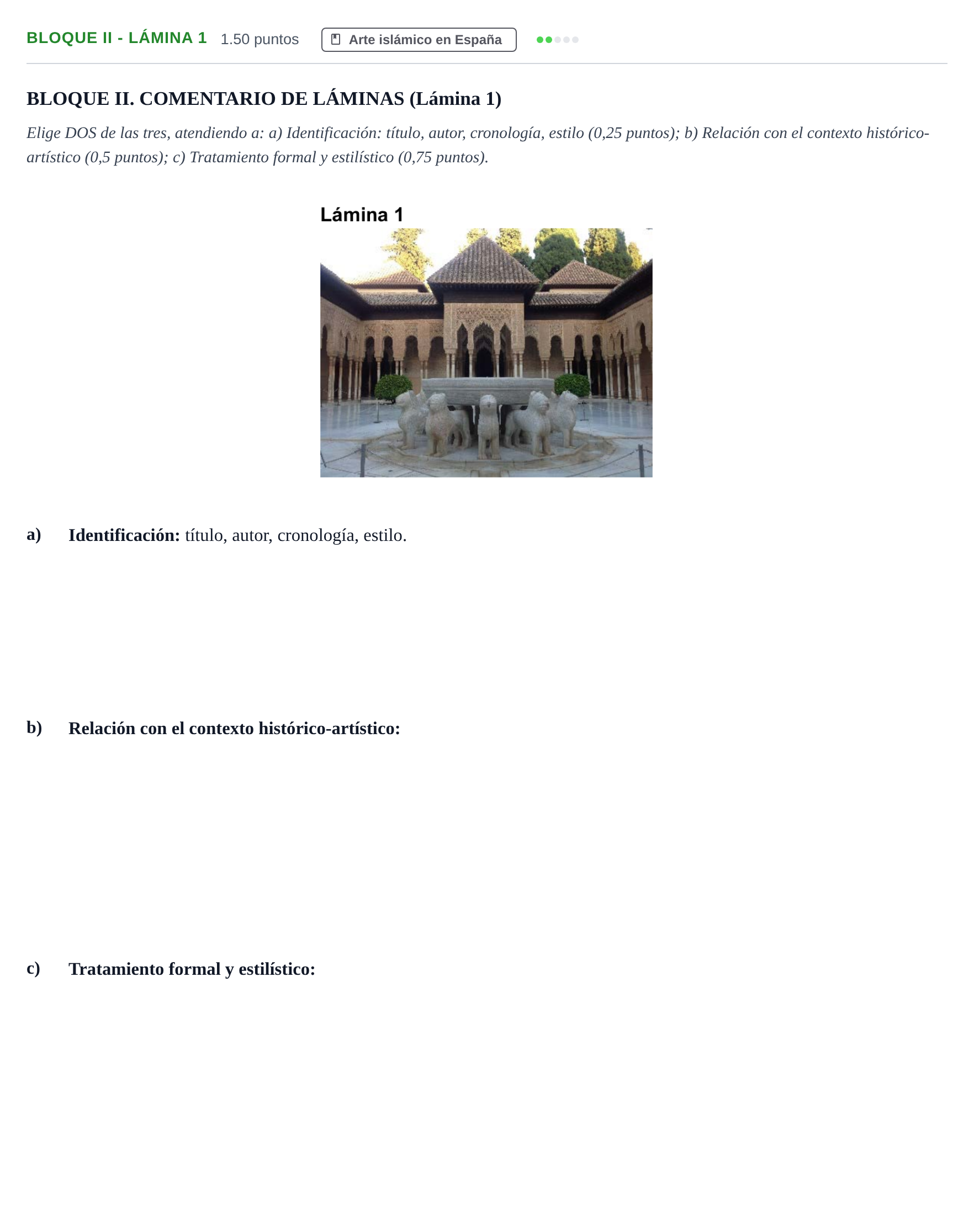 Enunciado: Bloque II - Lámina 1 · Historia del Arte PAU Murcia Ordinaria 2026