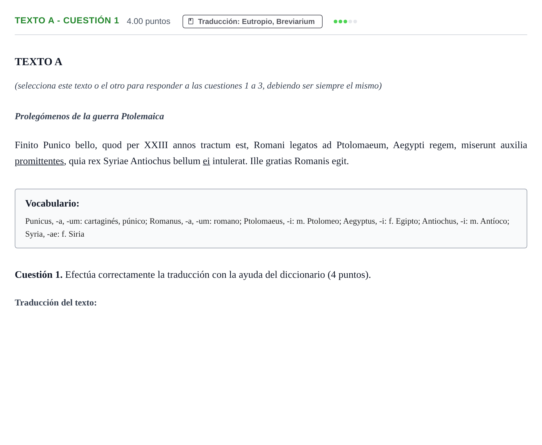 Enunciado: Ejercicio Texto A - Cuestión 1 · Latín II PAU Murcia Ordinaria 2026