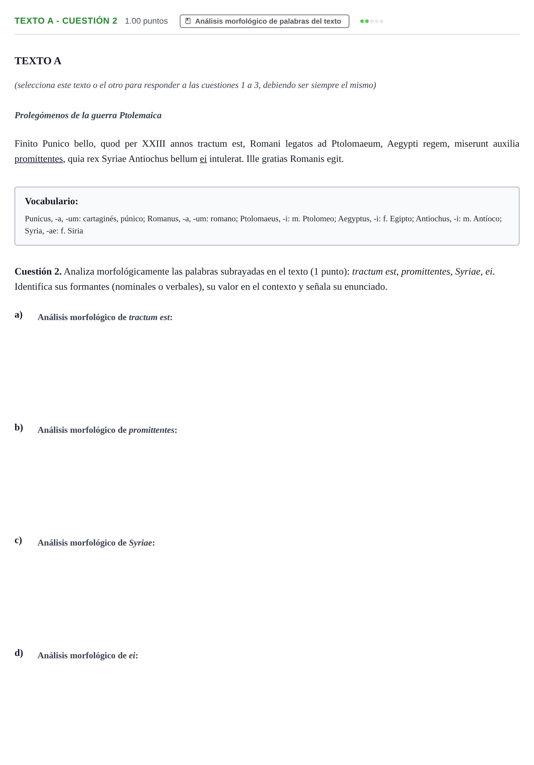 Enunciado: Ejercicio Texto A - Cuestión 2 · Latín II PAU Murcia Ordinaria 2026