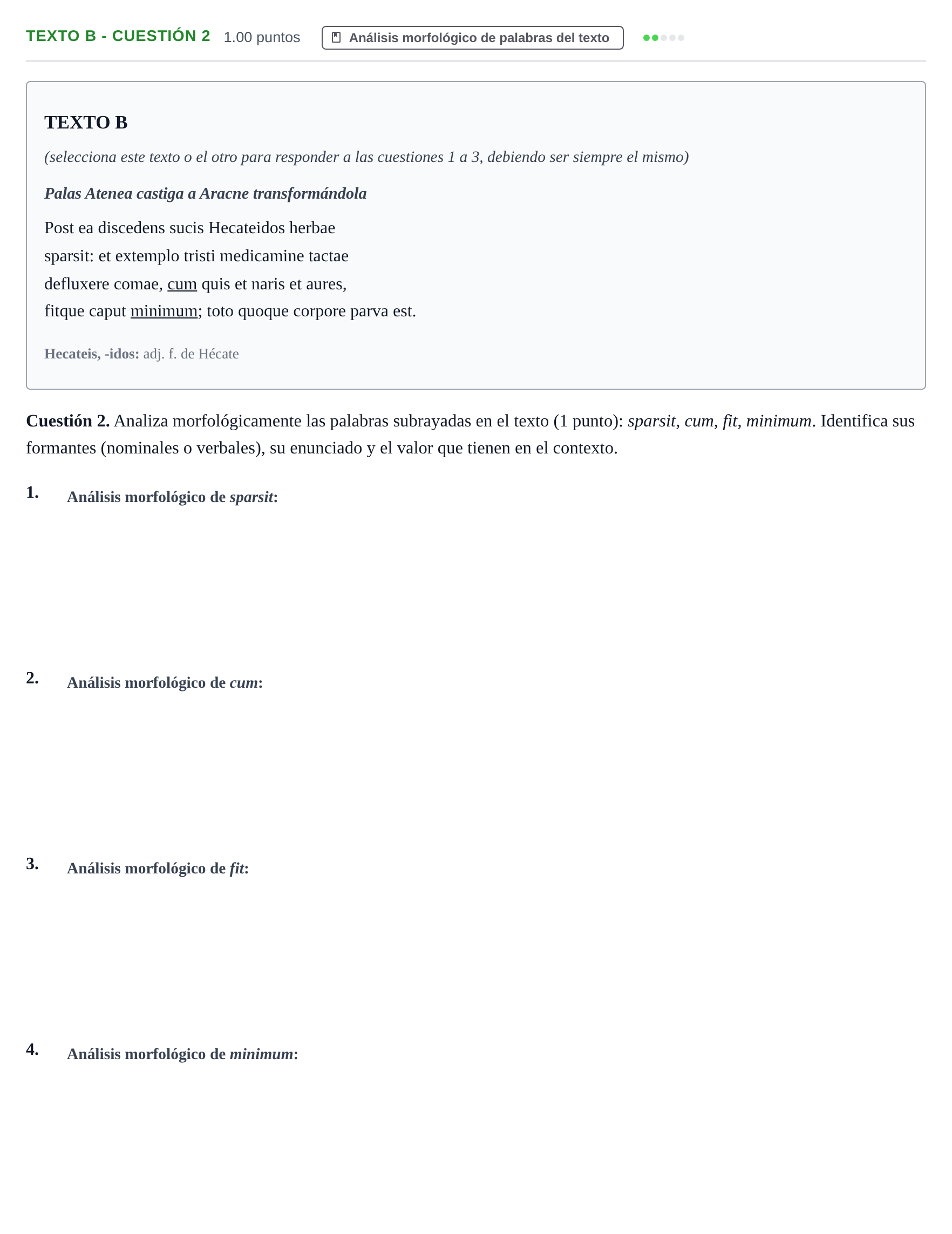 Enunciado: Ejercicio Texto B - Cuestión 2 · Latín II PAU Murcia Ordinaria 2026