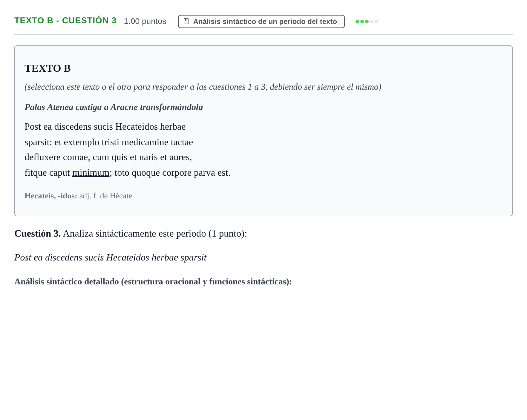 Enunciado: Ejercicio Texto B - Cuestión 3 · Latín II PAU Murcia Ordinaria 2026