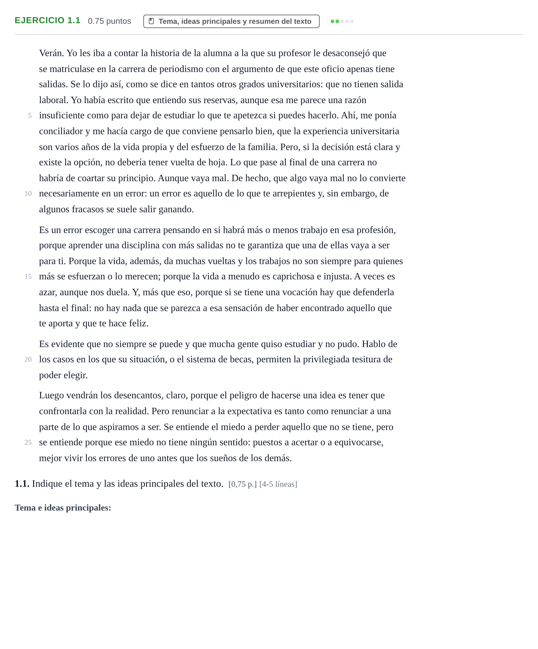 Enunciado: Ejercicio 1.1 · Lengua Castellana y Literatura II PAU Murcia Ordinaria 2026