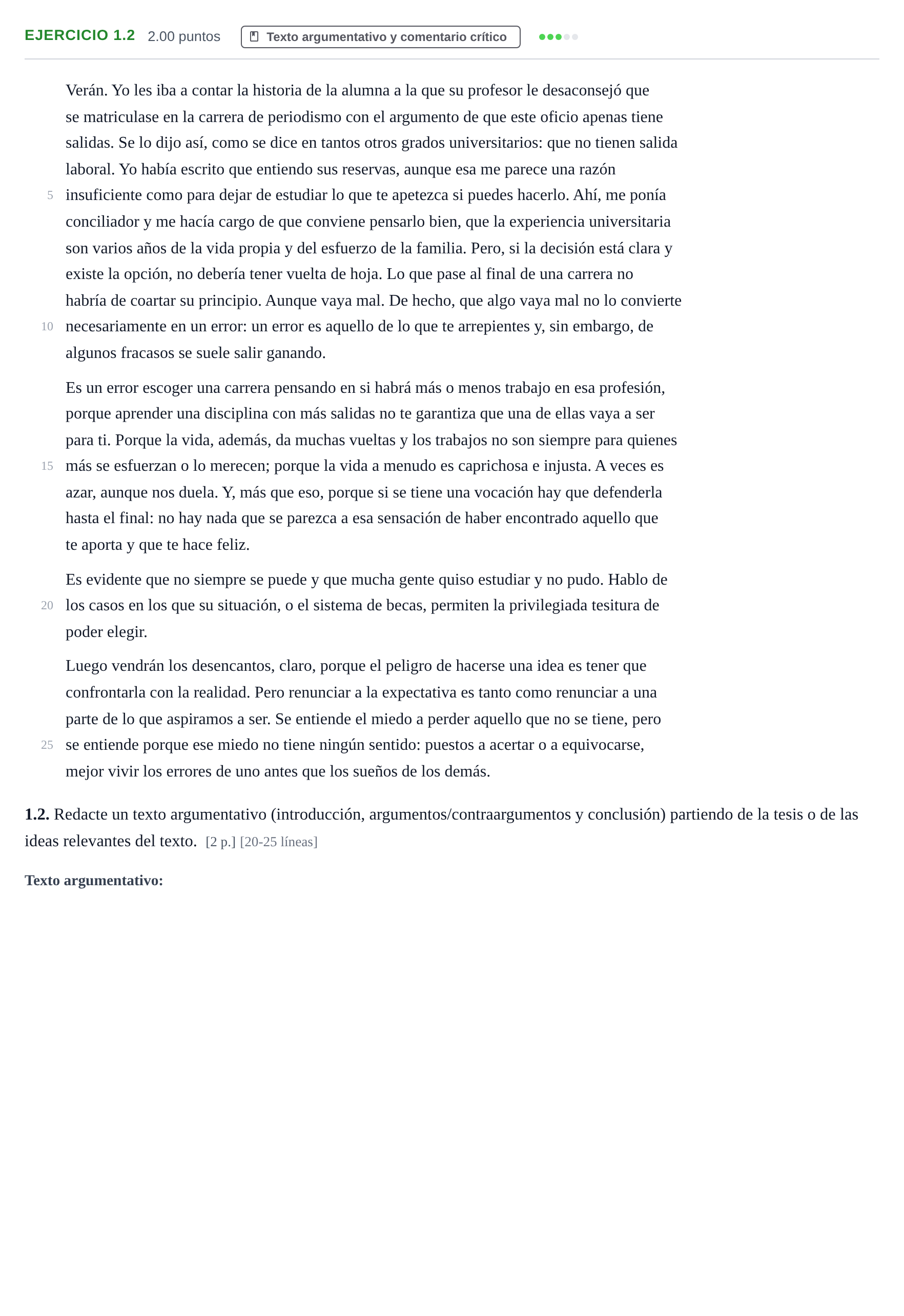 Enunciado: Ejercicio 1.2 · Lengua Castellana y Literatura II PAU Murcia Ordinaria 2026