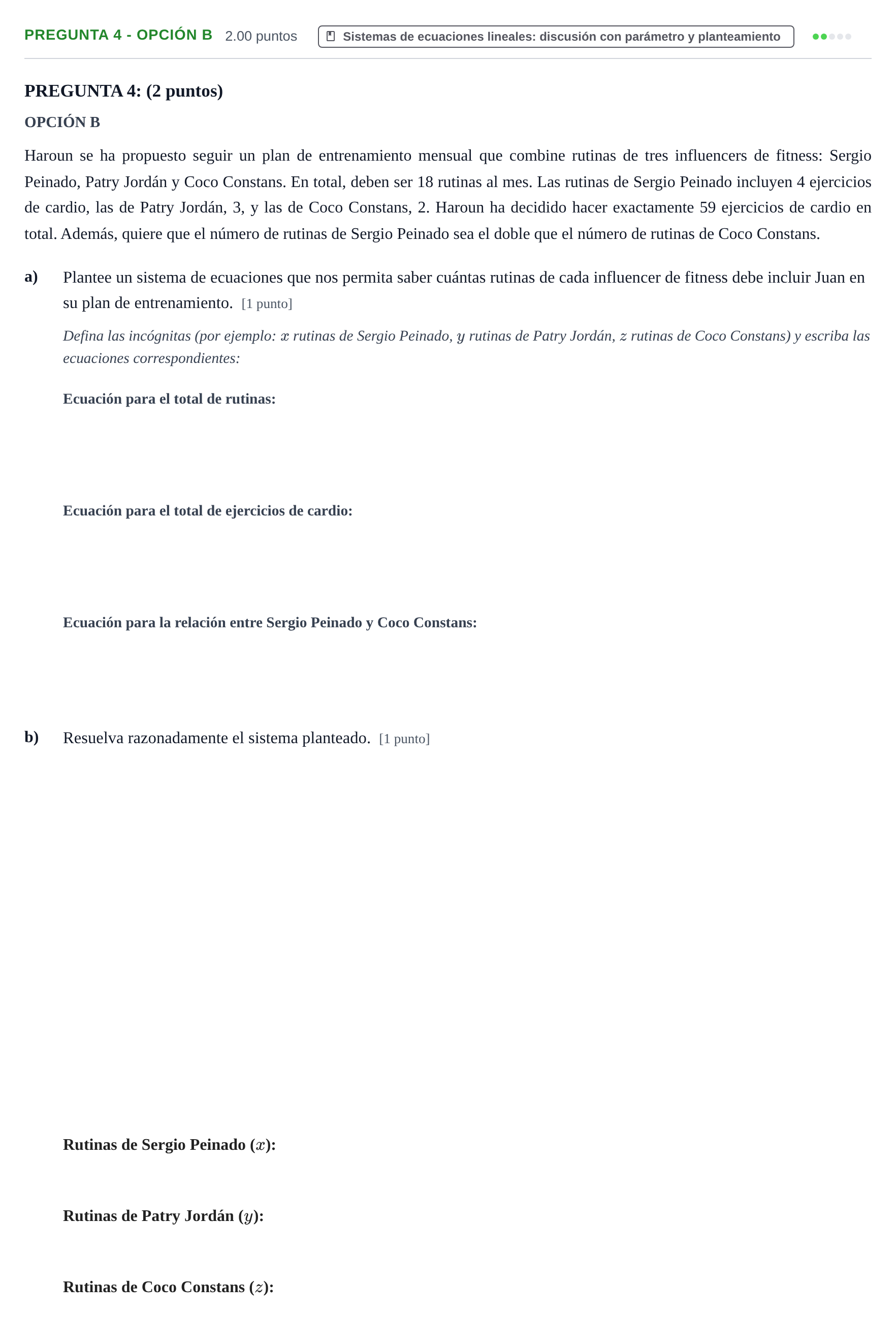 Enunciado: Pregunta 4 - Opción B · Matemáticas aplicadas a las Ciencias Sociales II PAU Murcia Ordinaria 2026