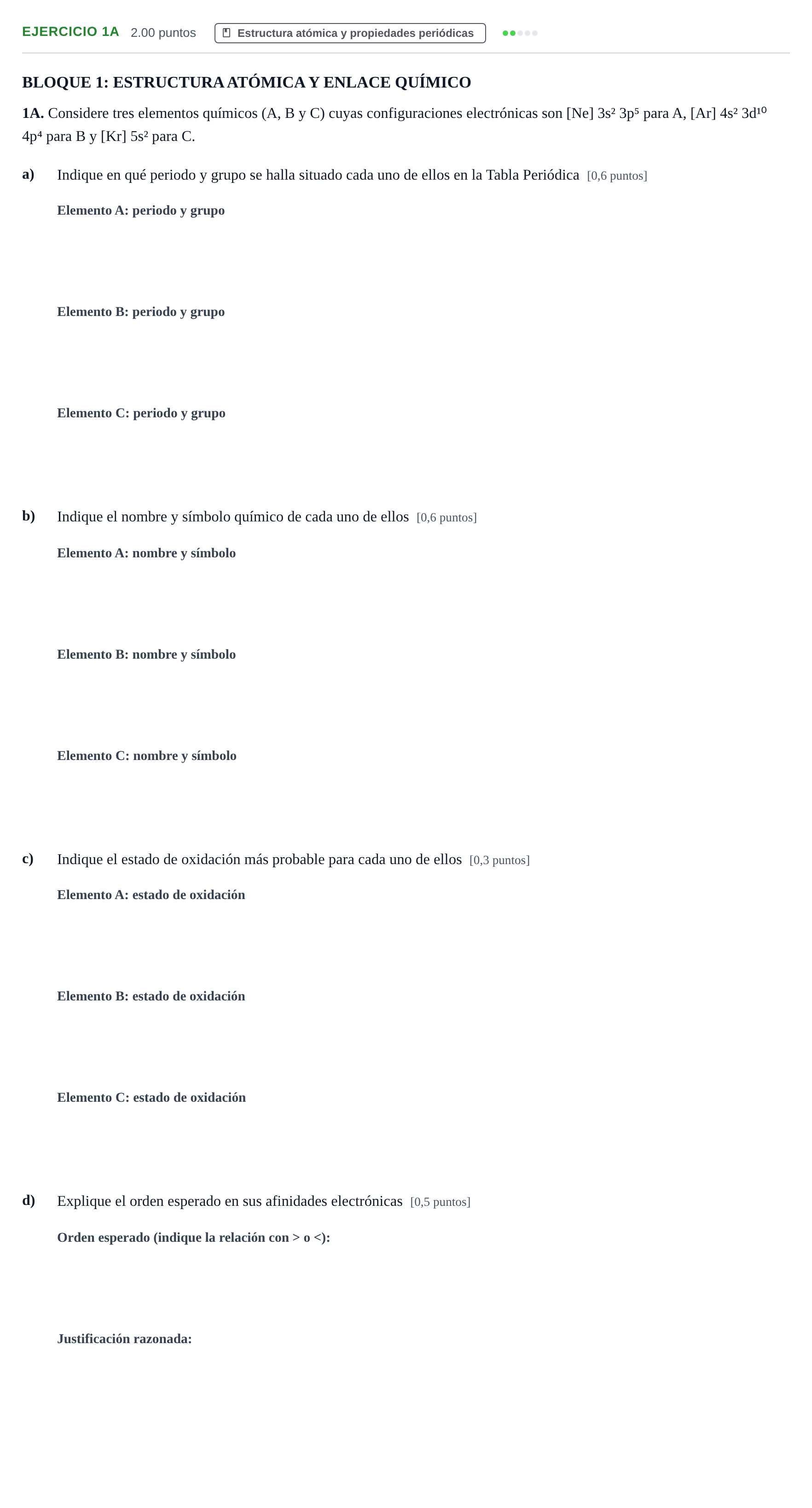 Enunciado: Ejercicio 1A · Química PAU Murcia Ordinaria 2026