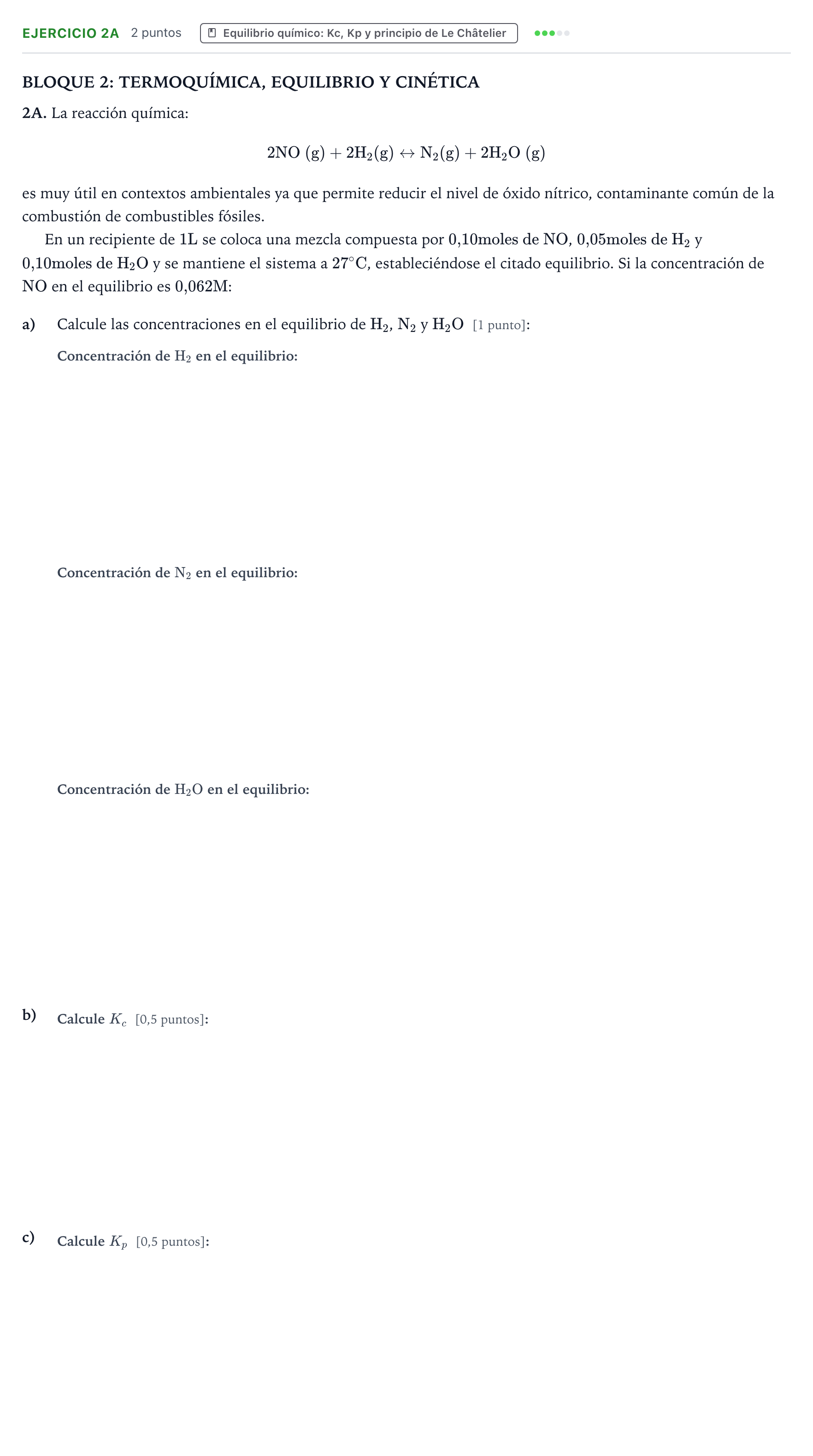 Enunciado: Ejercicio 2A · Química PAU Murcia Ordinaria 2026