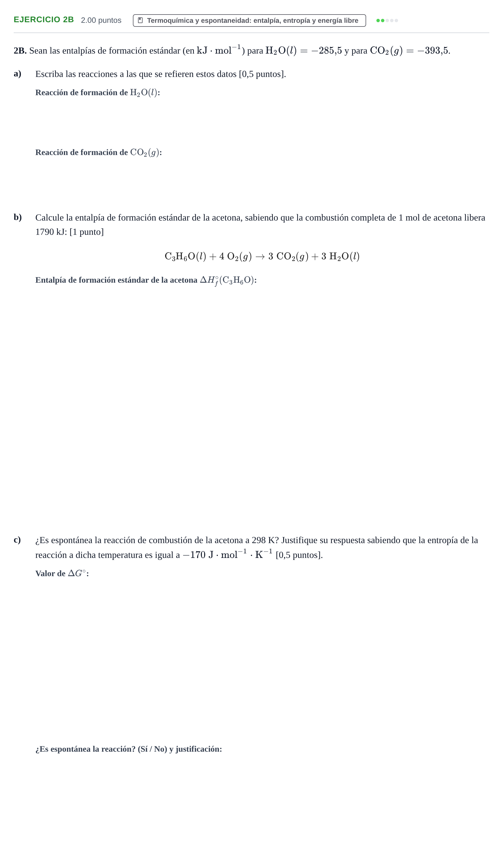 Enunciado: Ejercicio 2B · Química PAU Murcia Ordinaria 2026