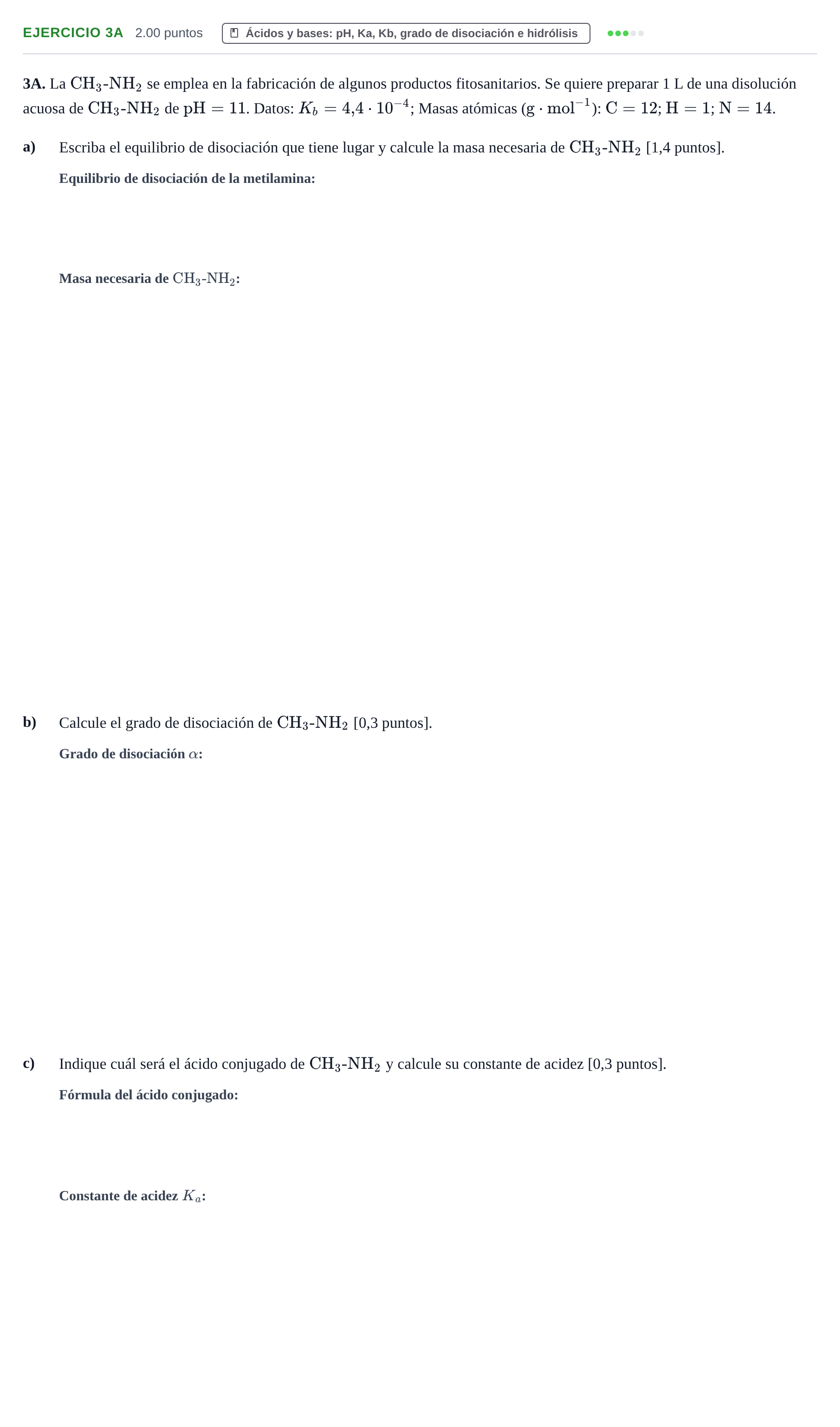 Enunciado: Ejercicio 3A · Química PAU Murcia Ordinaria 2026