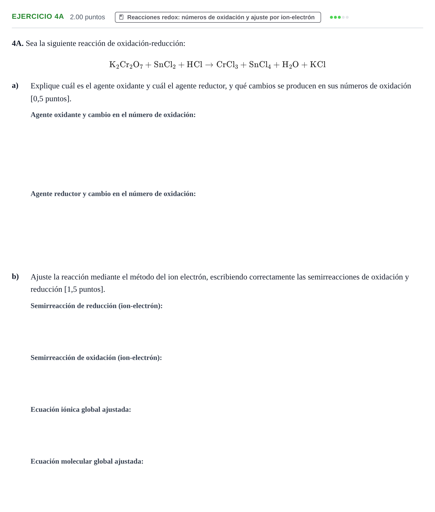 Enunciado: Ejercicio 4A · Química PAU Murcia Ordinaria 2026