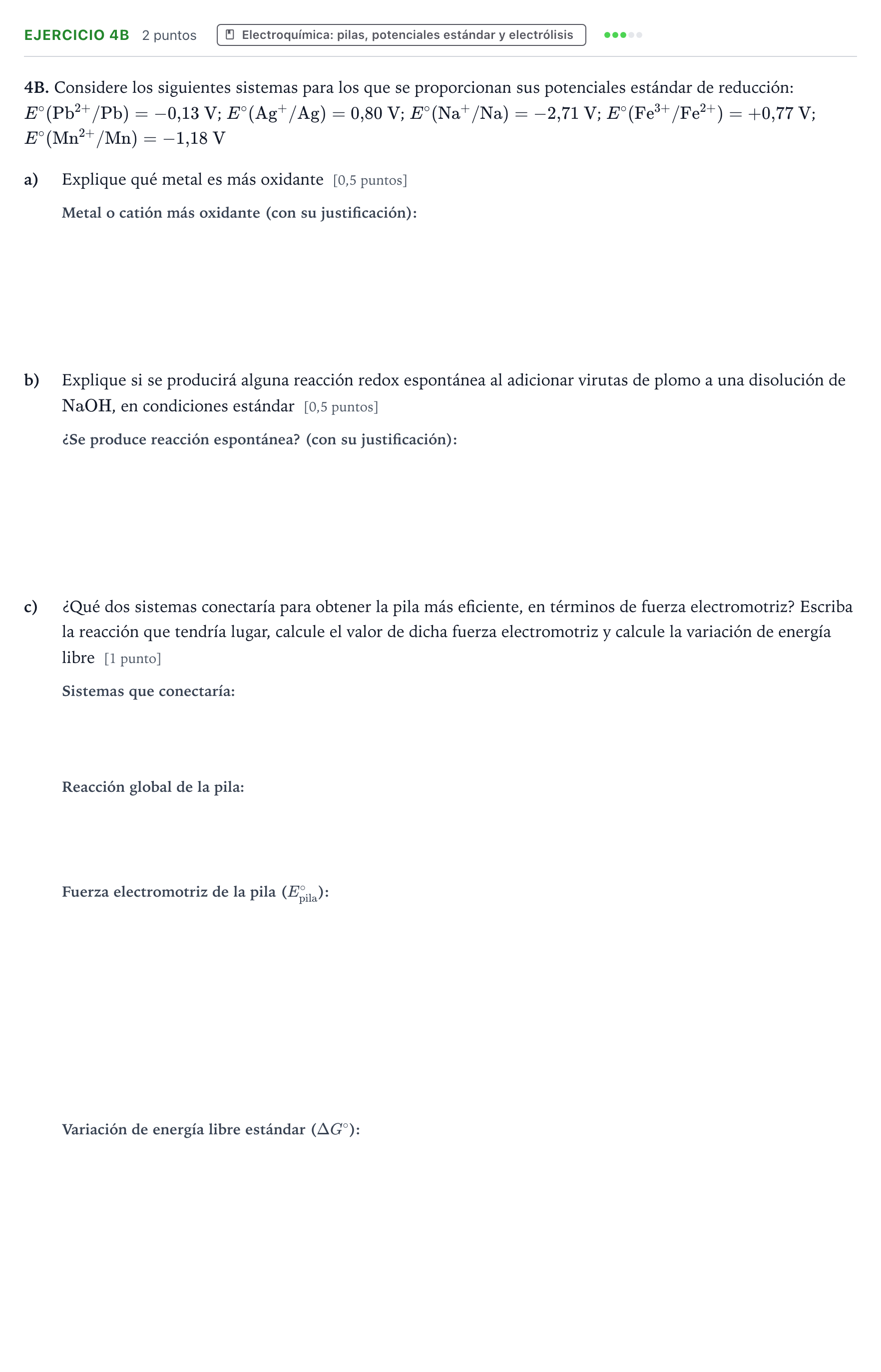 Enunciado: Ejercicio 4B · Química PAU Murcia Ordinaria 2026