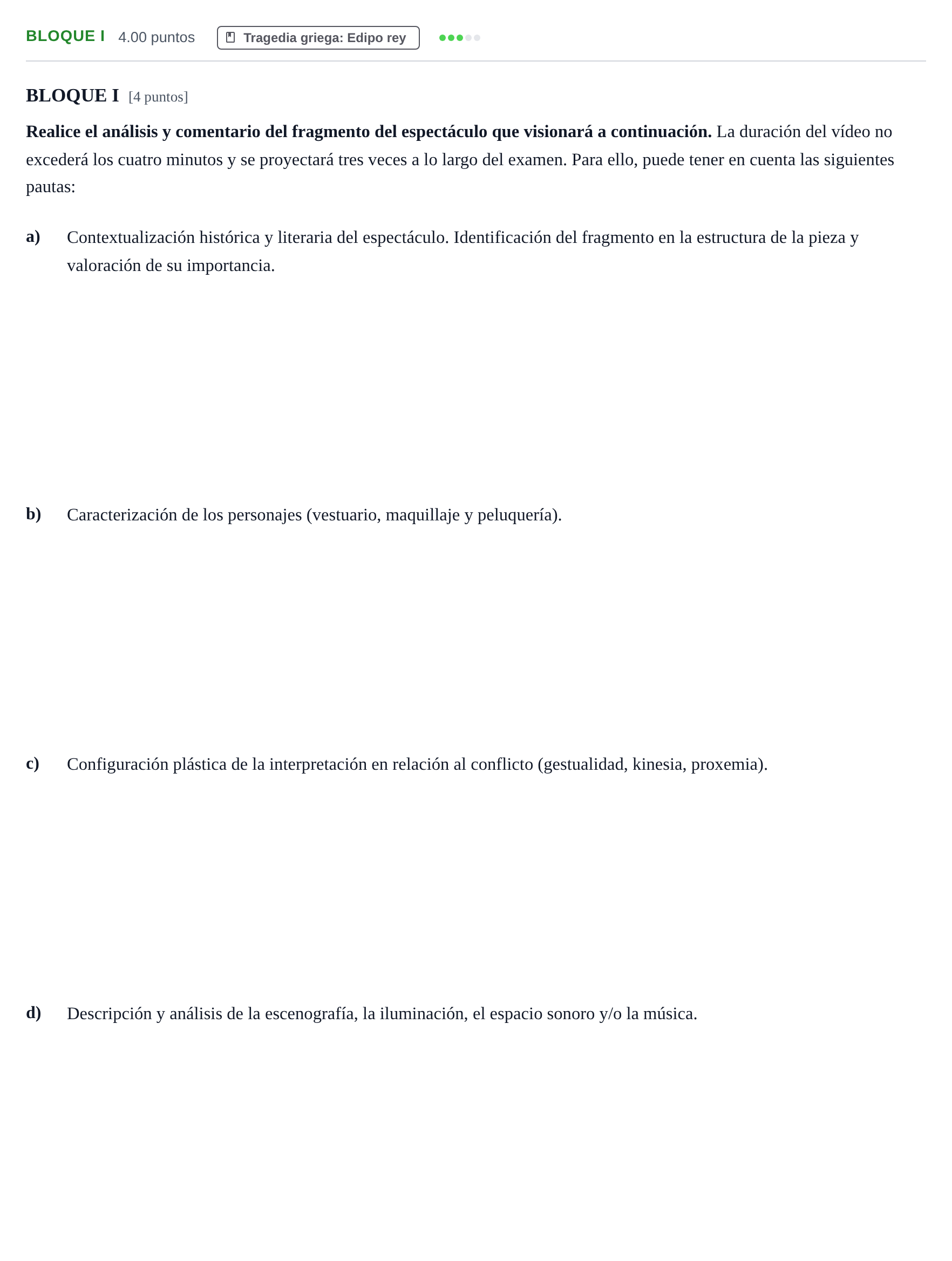 Enunciado: BLOQUE I · Artes Escénicas PAU Murcia Extraordinaria 2026