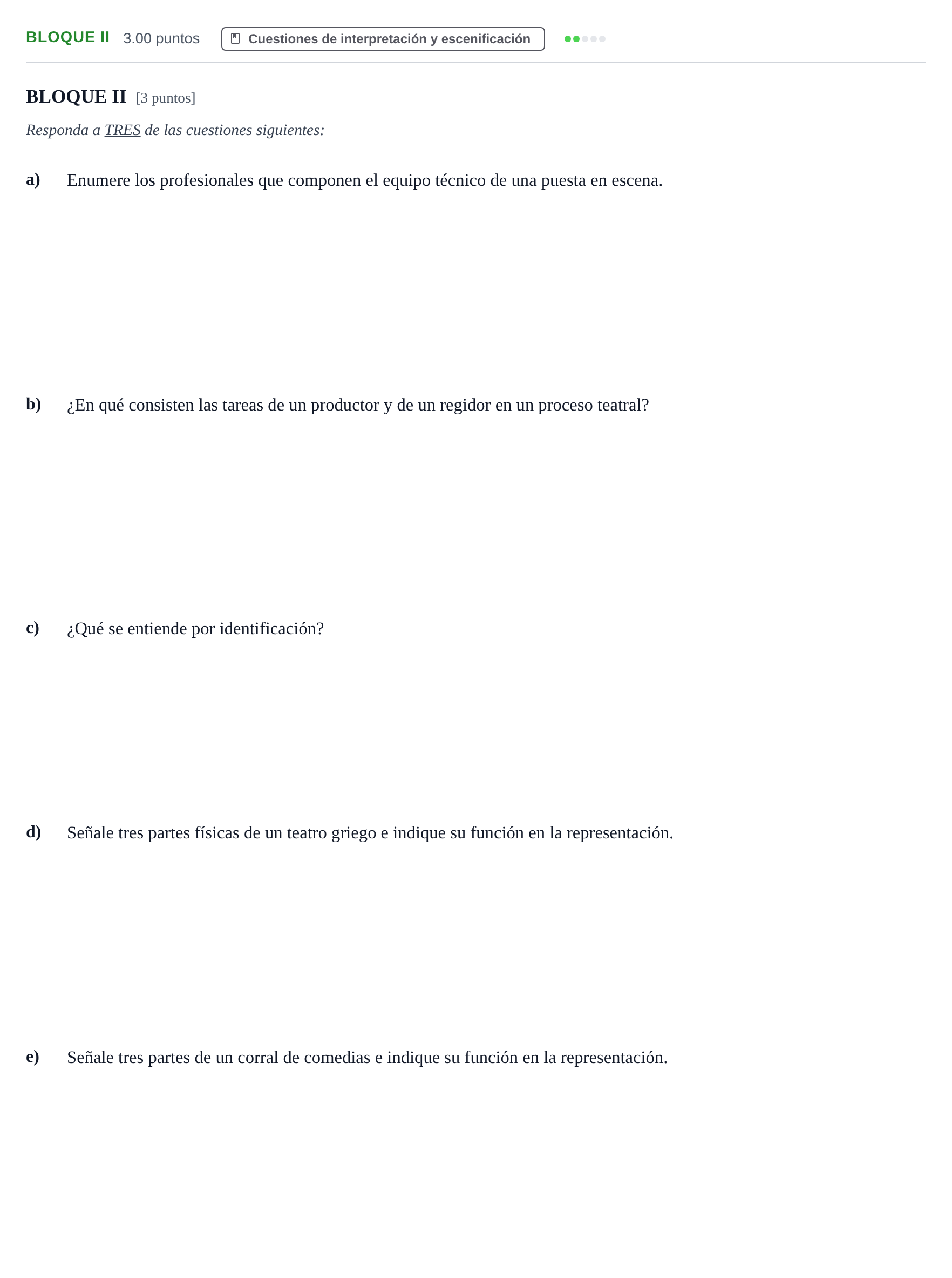 Enunciado: BLOQUE II · Artes Escénicas PAU Murcia Extraordinaria 2026
