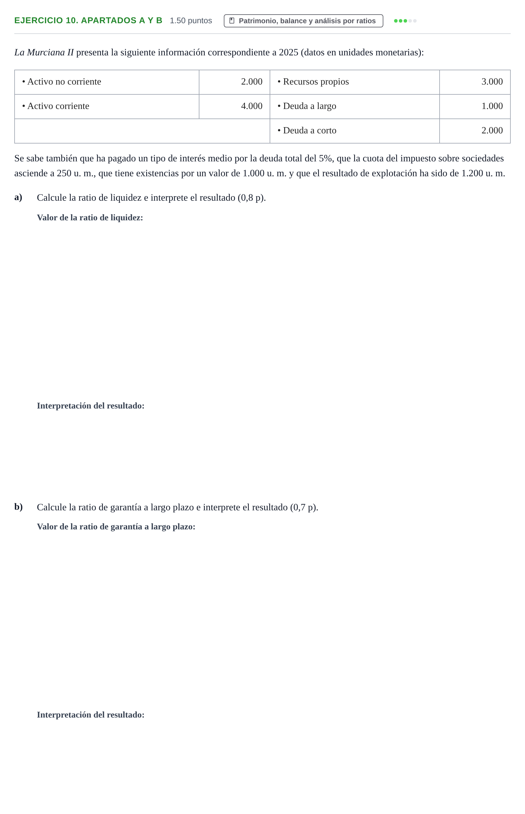 Enunciado: Ejercicio 10. Apartados a y b · Empresa y Diseño de Modelos de Negocio PAU Murcia Extraordinaria 2026
