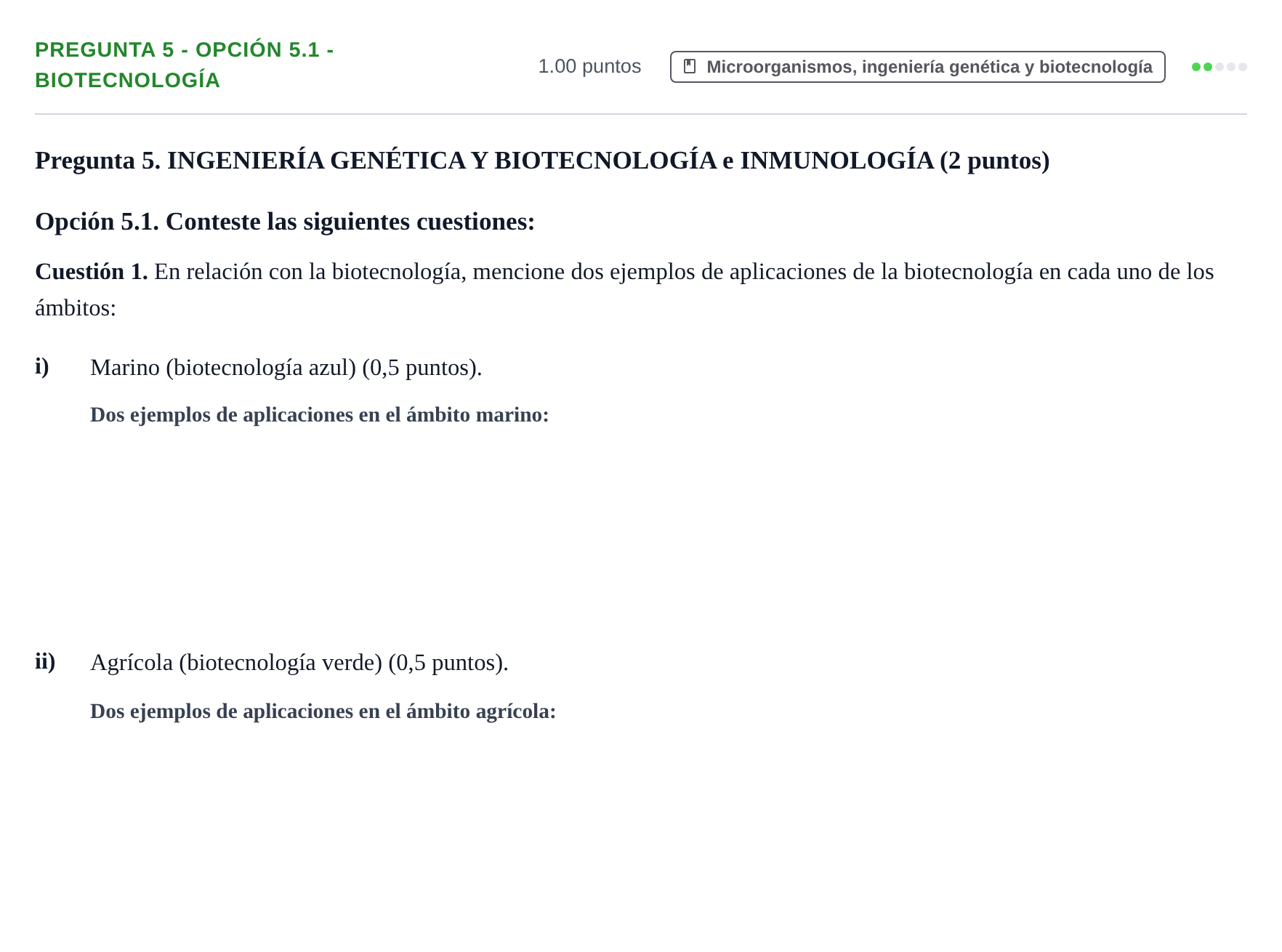 Enunciado: Pregunta 5 - Opción 5.1 - Biotecnología · Biología PAU Murcia Extraordinaria 2026