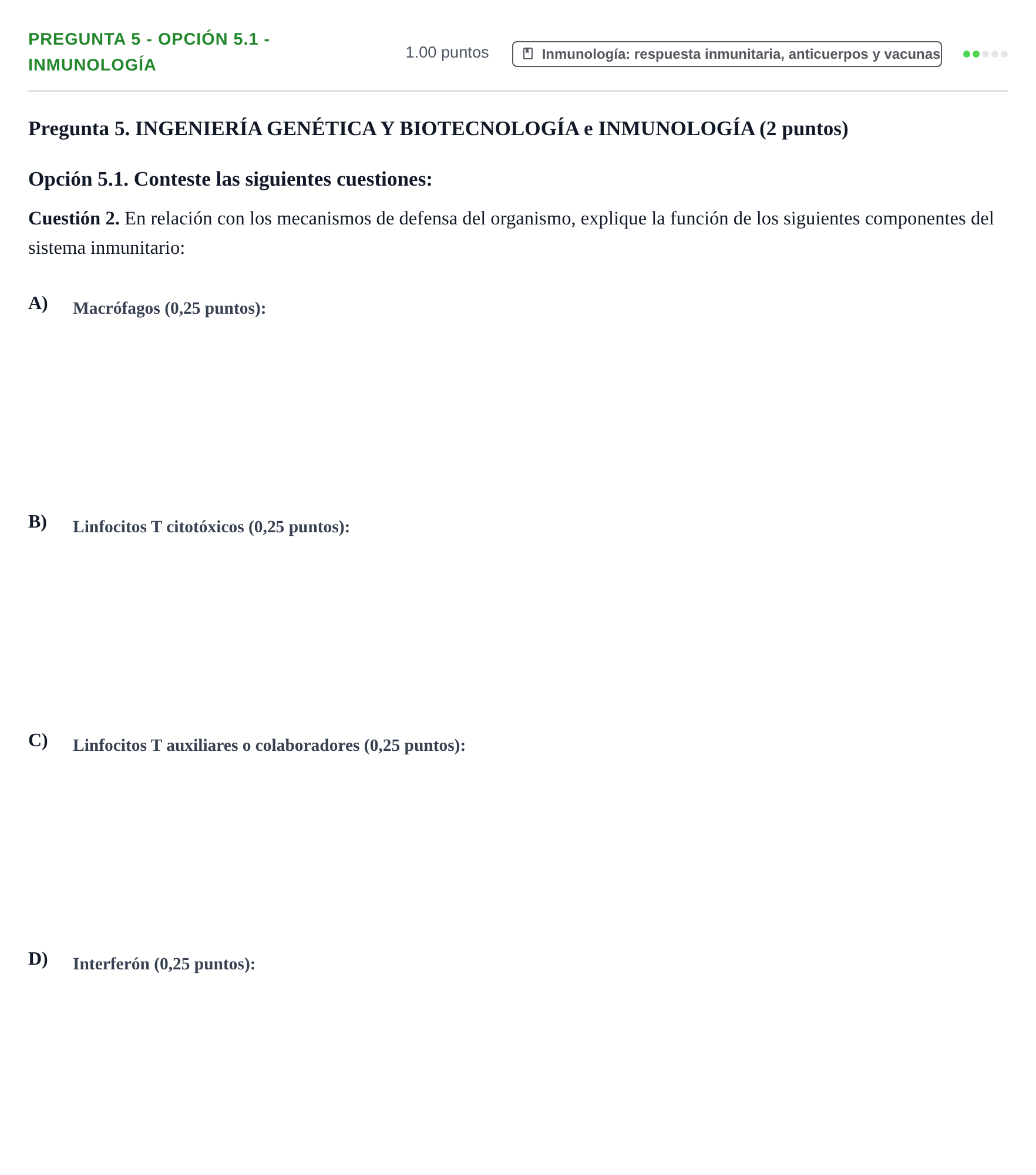 Enunciado: Pregunta 5 - Opción 5.1 - Inmunología · Biología PAU Murcia Extraordinaria 2026