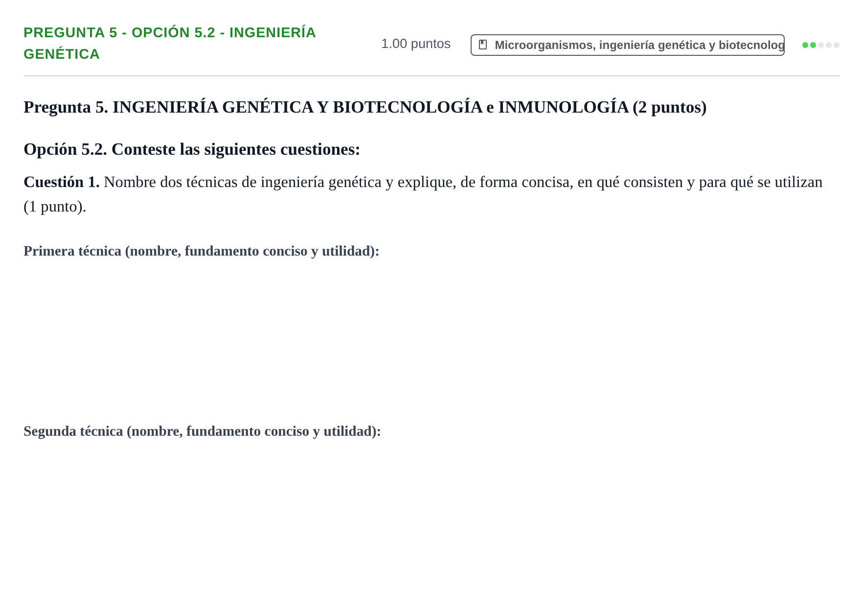 Enunciado: Pregunta 5 - Opción 5.2 - Ingeniería genética · Biología PAU Murcia Extraordinaria 2026