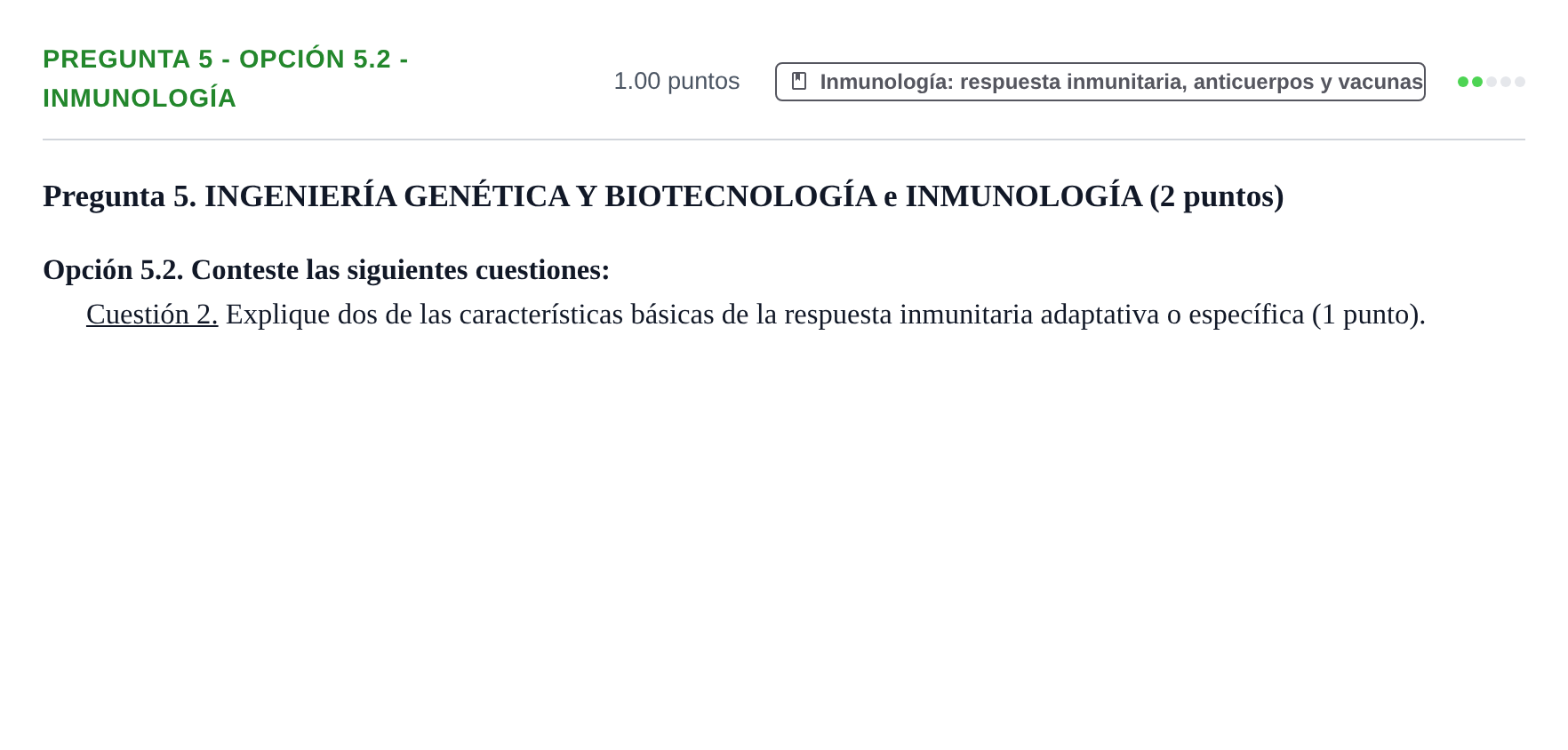 Enunciado: Pregunta 5 - Opción 5.2 - Inmunología · Biología PAU Murcia Extraordinaria 2026
