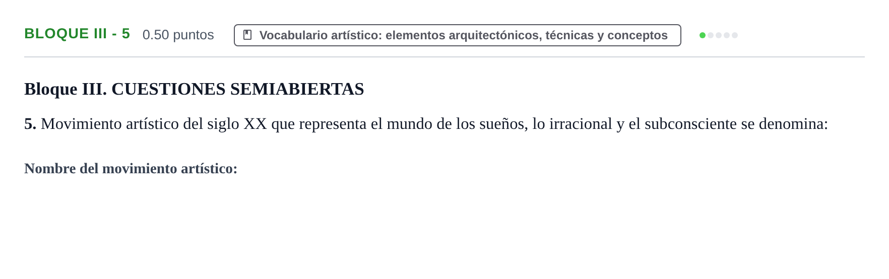 Enunciado: Bloque III - 5 · Fundamentos Artísticos PAU Murcia Extraordinaria (Fundamentos del Arte II) 2026