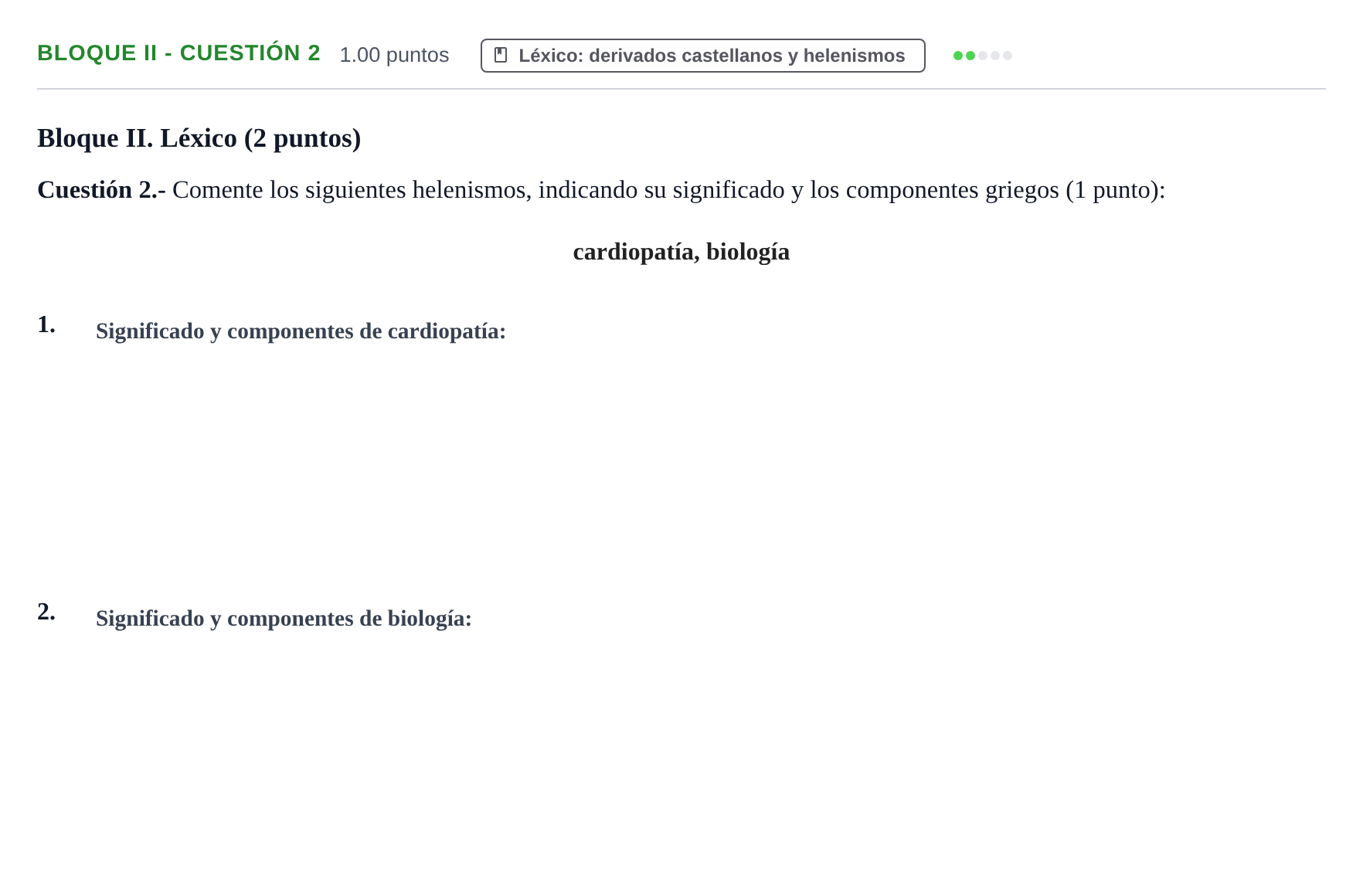 Enunciado: Bloque II - Cuestión 2 · Griego II PAU Murcia Extraordinaria 2026