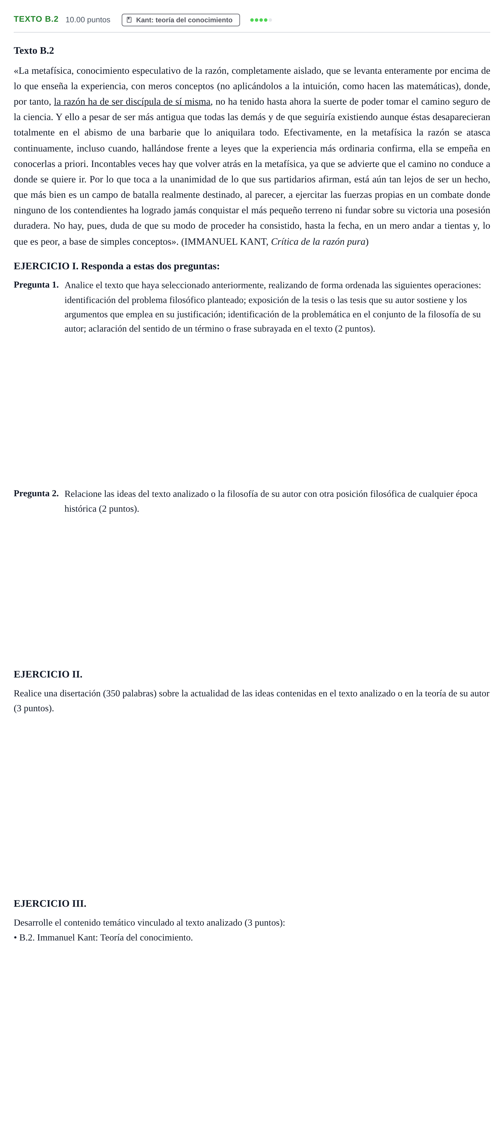 Enunciado: Ejercicio Texto B.2 · Historia de la Filosofía PAU Murcia Extraordinaria 2026