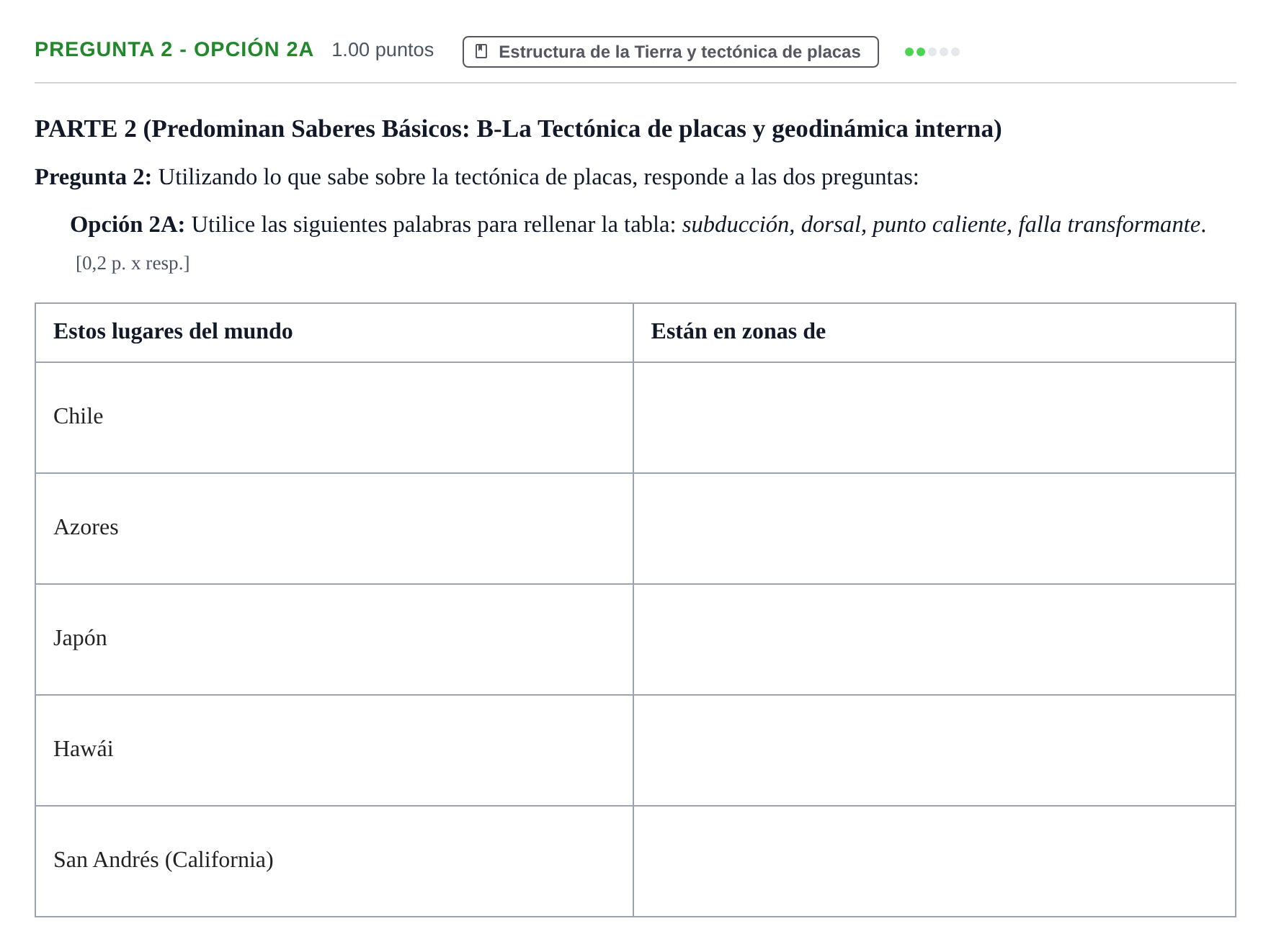 Enunciado: Pregunta 2 - Opción 2A · Geología y Ciencias Ambientales PAU Murcia Extraordinaria 2026